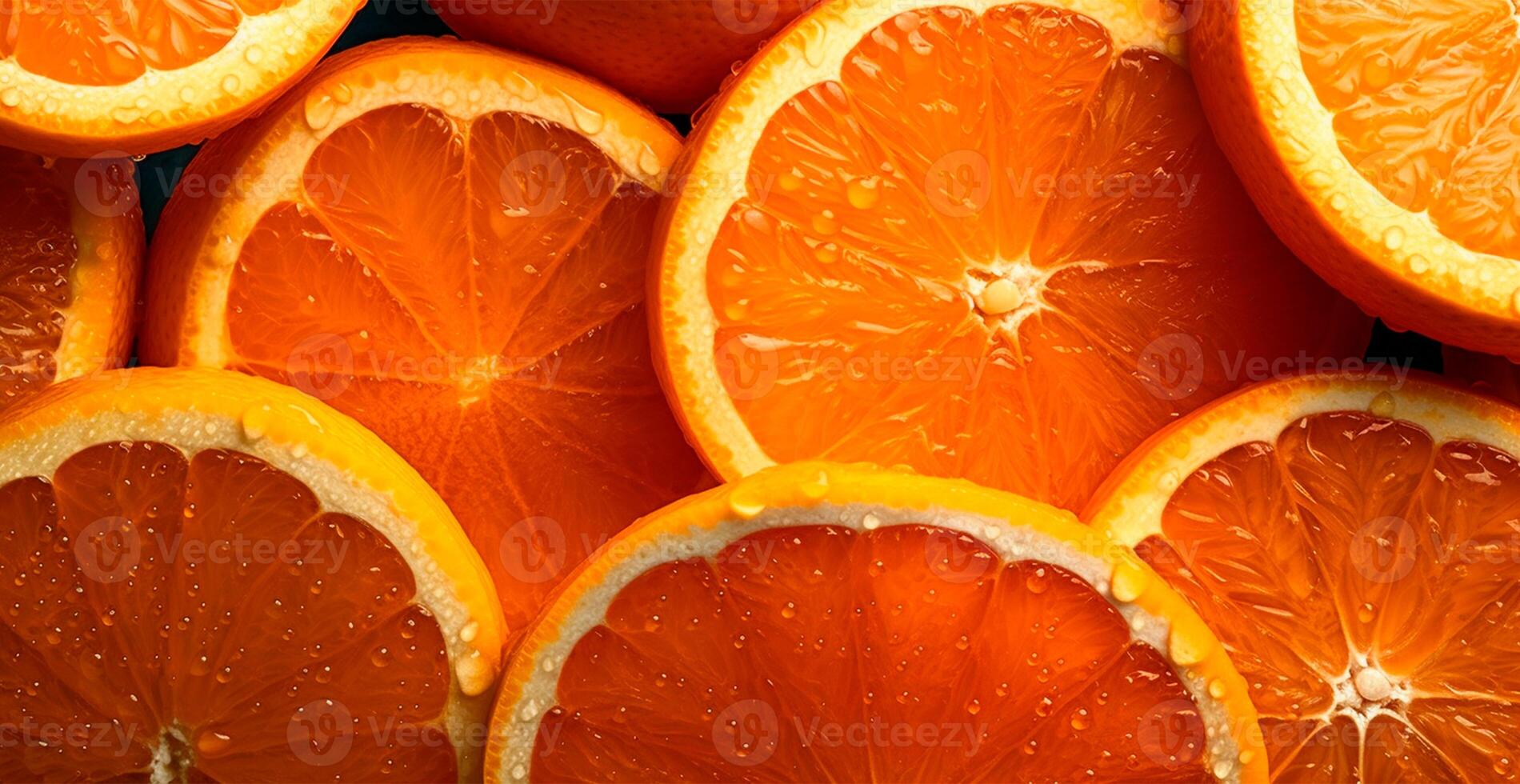 Realistic orange texture. Orange circles close up, tropical pattern, fruit banner - image photo