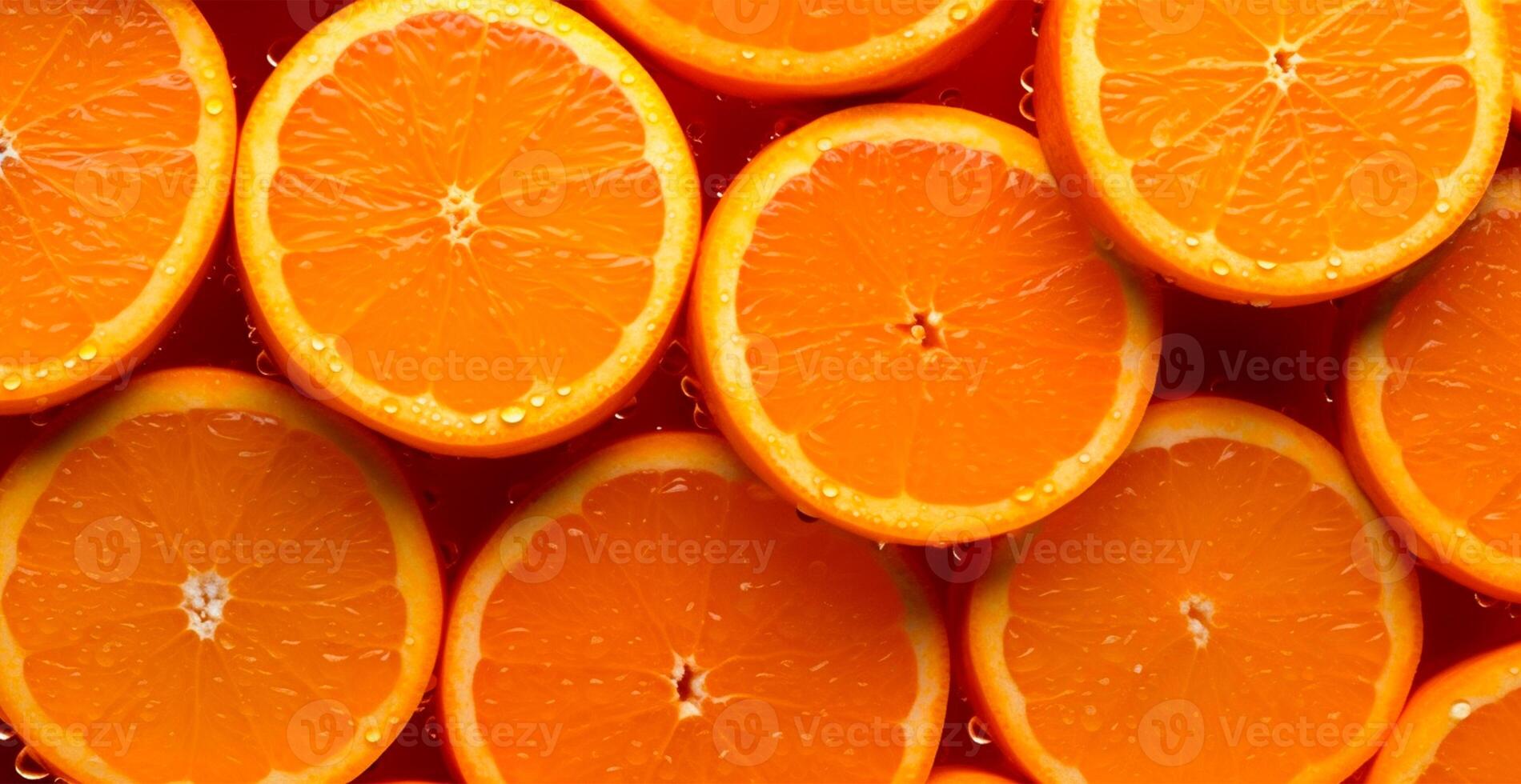Realistic orange texture. Orange circles close up, tropical pattern, fruit banner - image photo