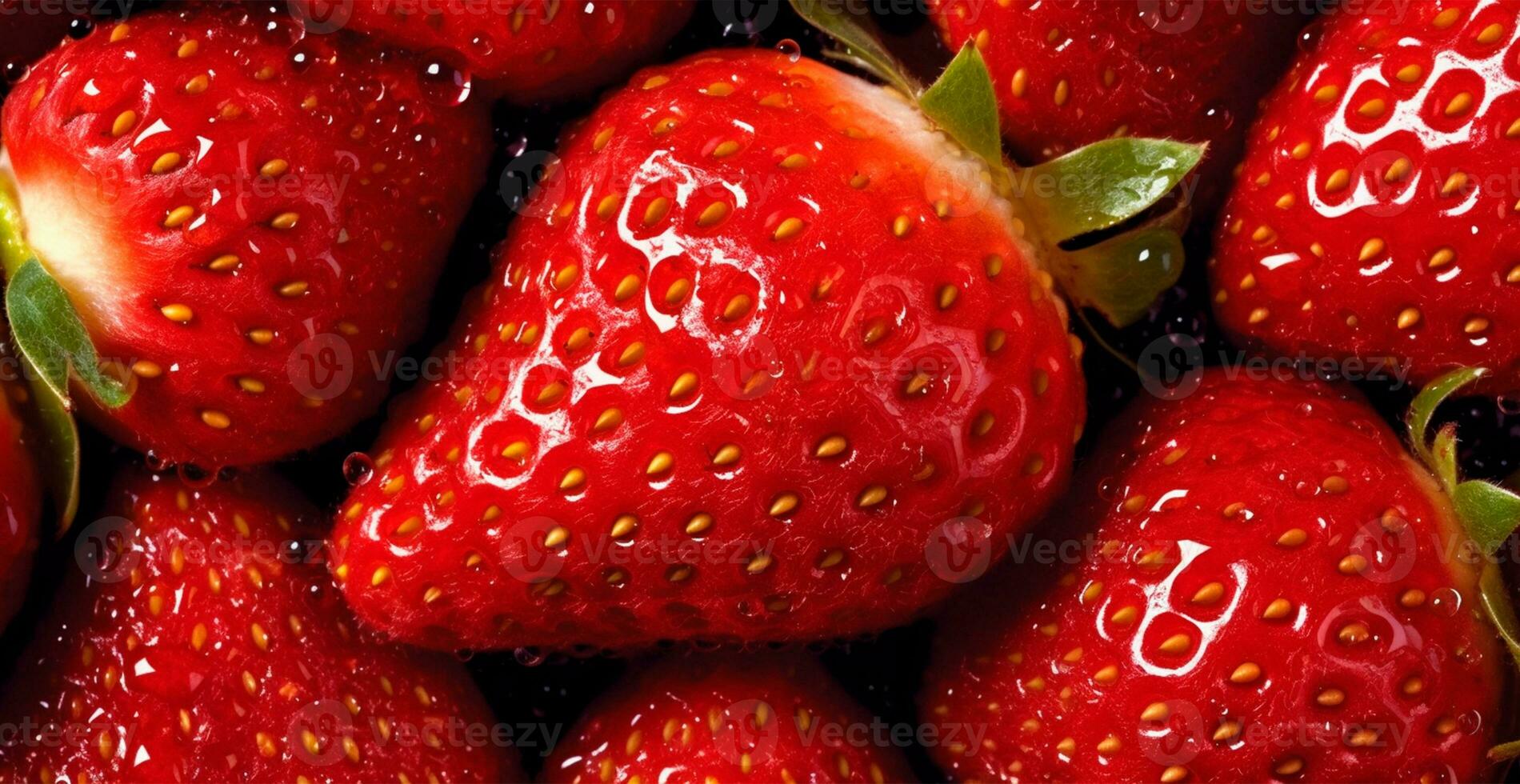 Eco strawberry. Macro of fresh organic natural berries. Fruit red background - AI generated image photo