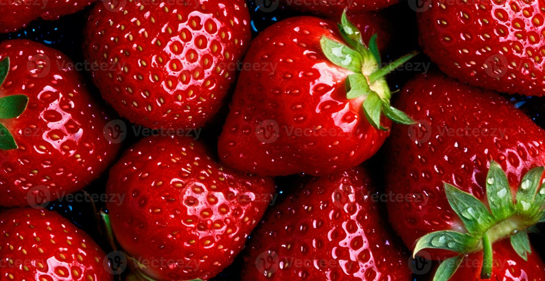 Eco strawberry. Macro of fresh organic natural berries. Fruit red background - AI generated image photo