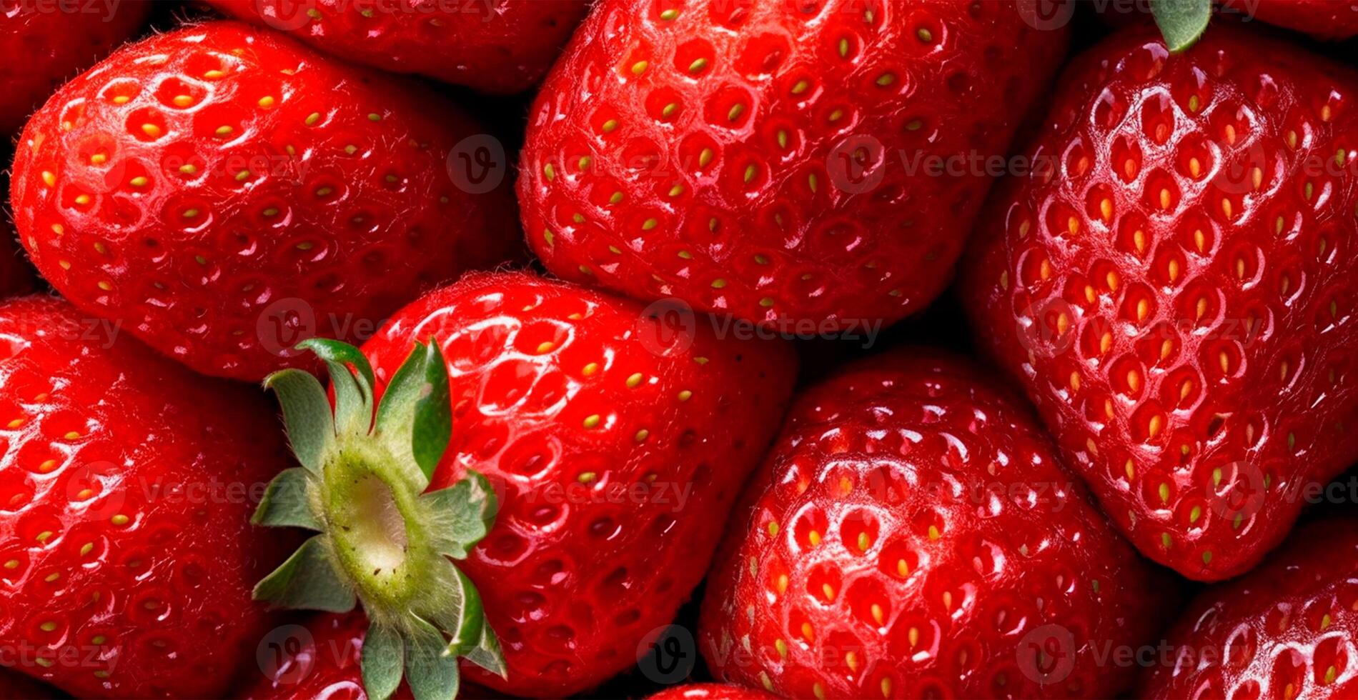 Eco strawberry. Macro of fresh organic natural berries. Fruit red background - AI generated image photo