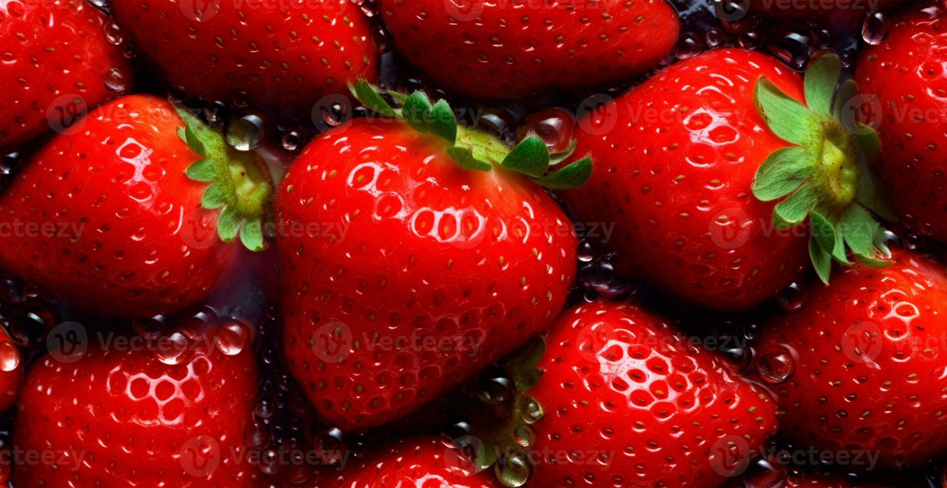 Eco strawberry. Macro of fresh organic natural berries. Fruit red background - AI generated image photo