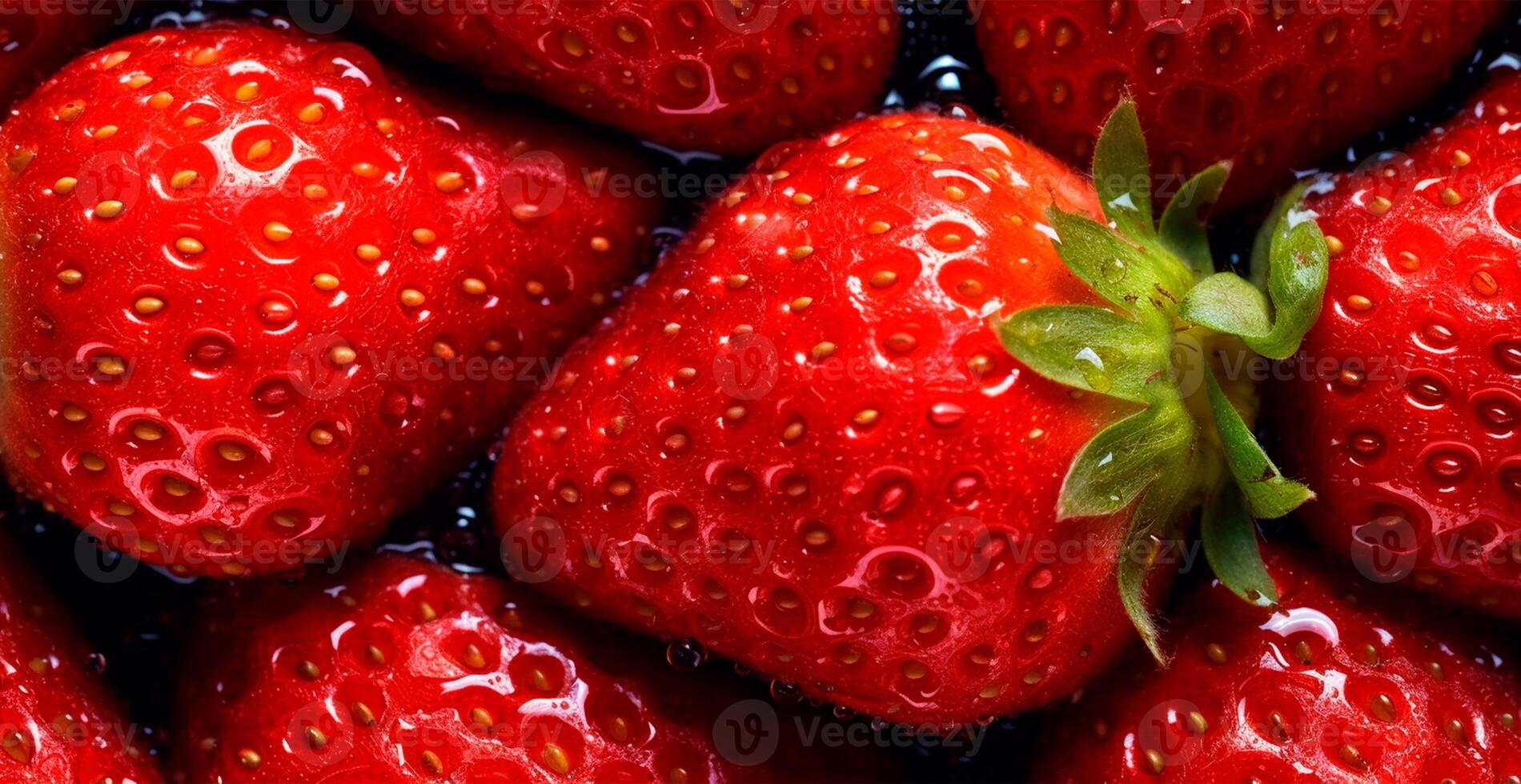 Eco strawberry. Macro of fresh organic natural berries. Fruit red background - AI generated image photo