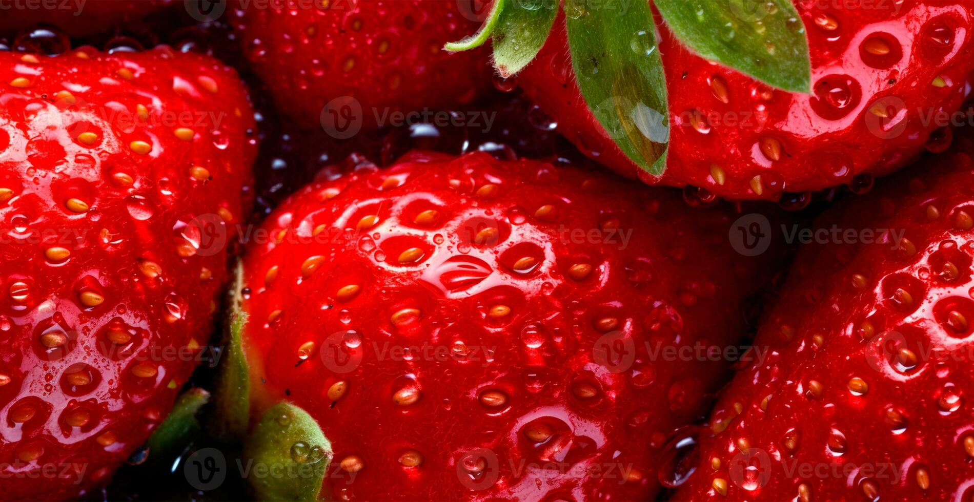 Strawberry. Macro of fresh organic natural berries. Fruit red background - AI generated image photo