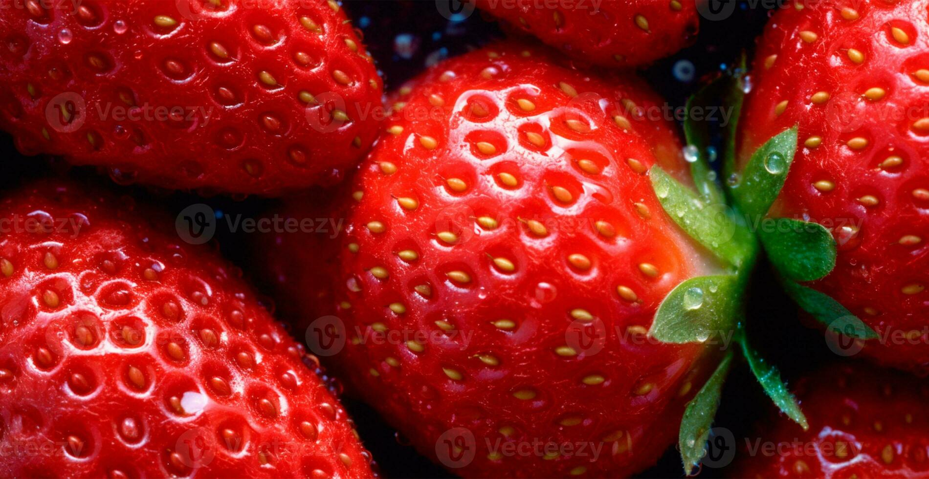 Eco strawberry. Macro of fresh organic natural berries. Fruit red background - AI generated image photo