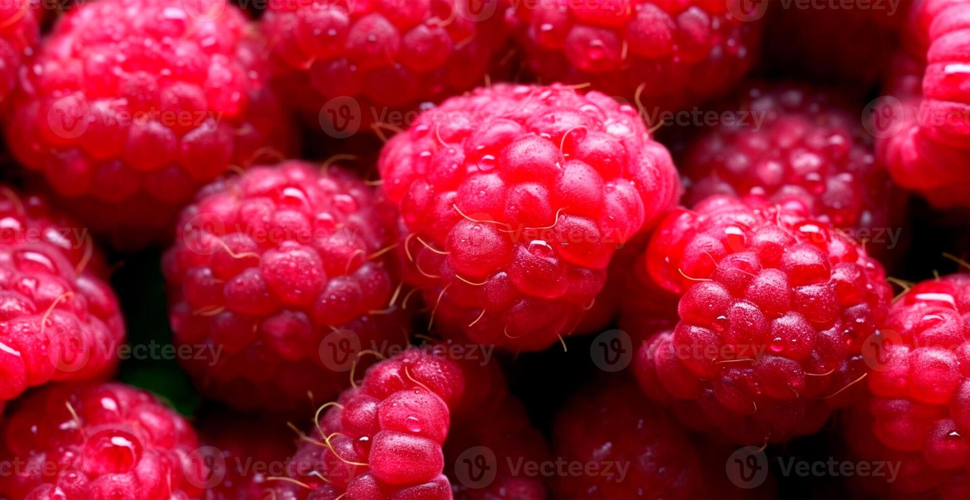 Eco raspberry. Macro of fresh organic natural berries. Fruit red background - AI generated image photo