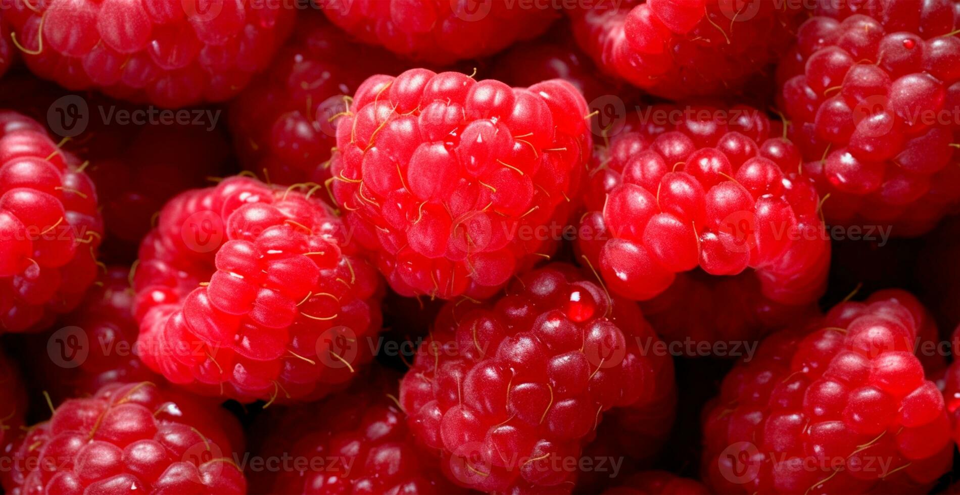 Eco raspberry. Macro of fresh organic natural berries. Fruit red background - AI generated image photo
