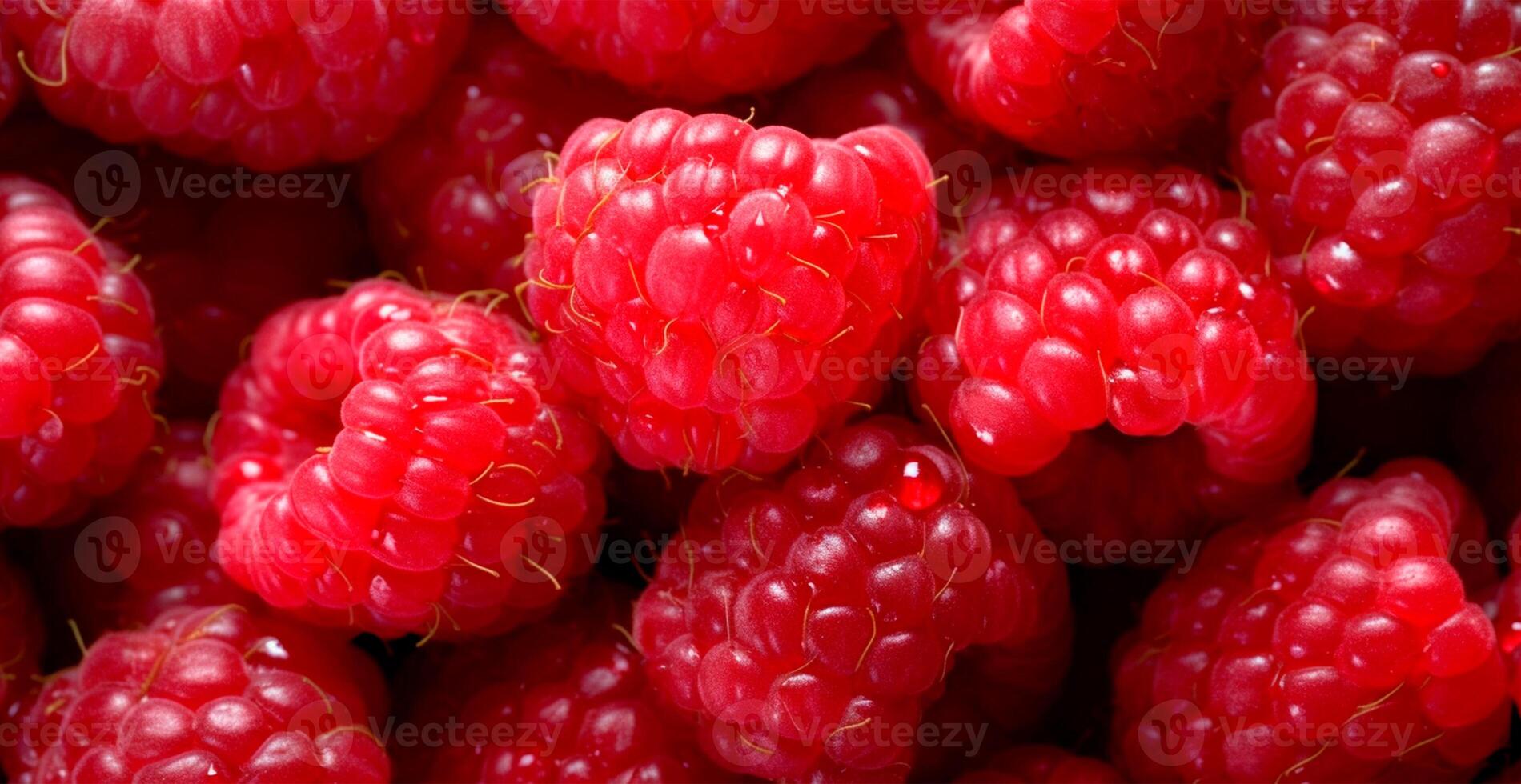 Eco raspberry. Macro of fresh organic natural berries. Fruit red background - AI generated image photo