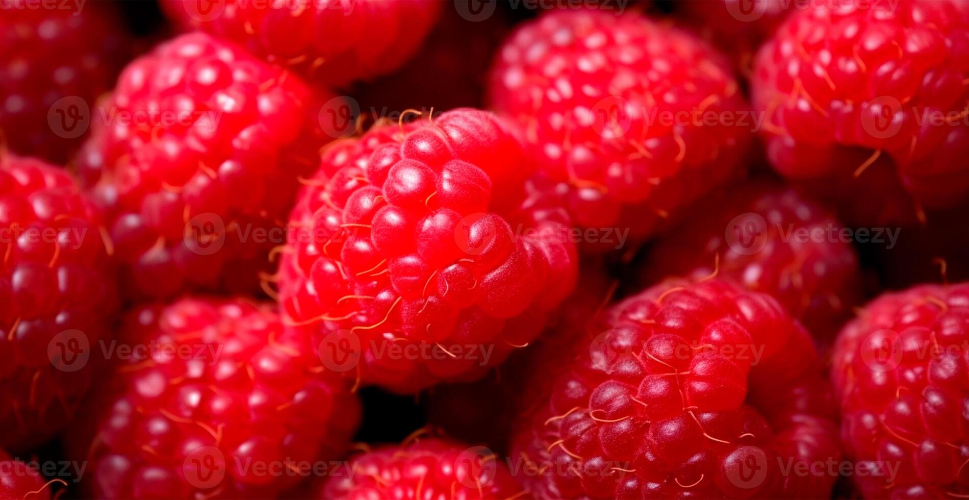 Eco raspberry. Macro of fresh organic natural berries. Fruit red background - AI generated image photo