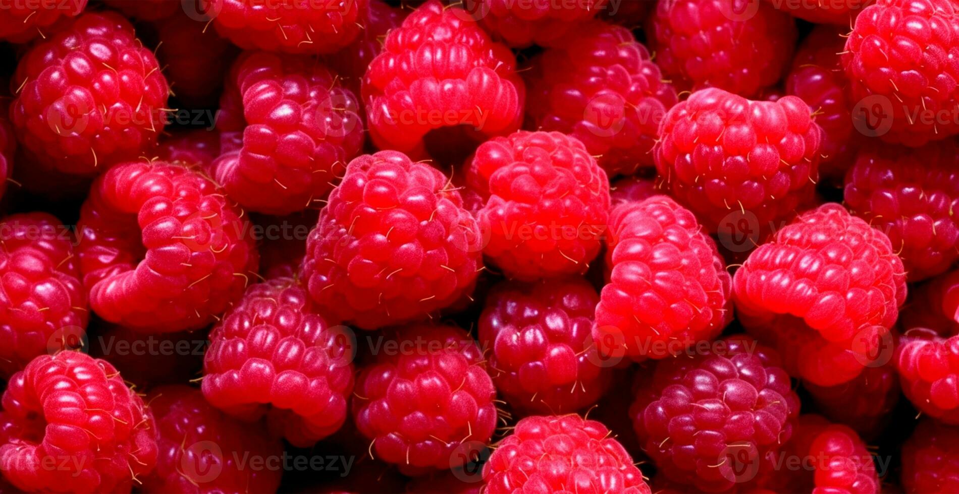 Eco raspberry. Macro of fresh organic natural berries. Fruit red background - AI generated image photo