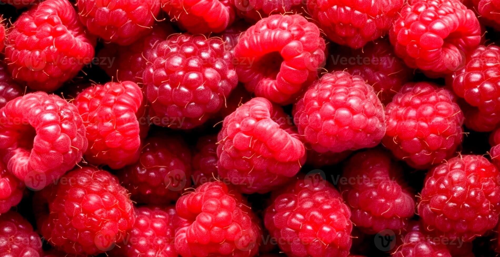 Eco raspberry. Macro of fresh organic natural berries. Fruit red background - AI generated image photo