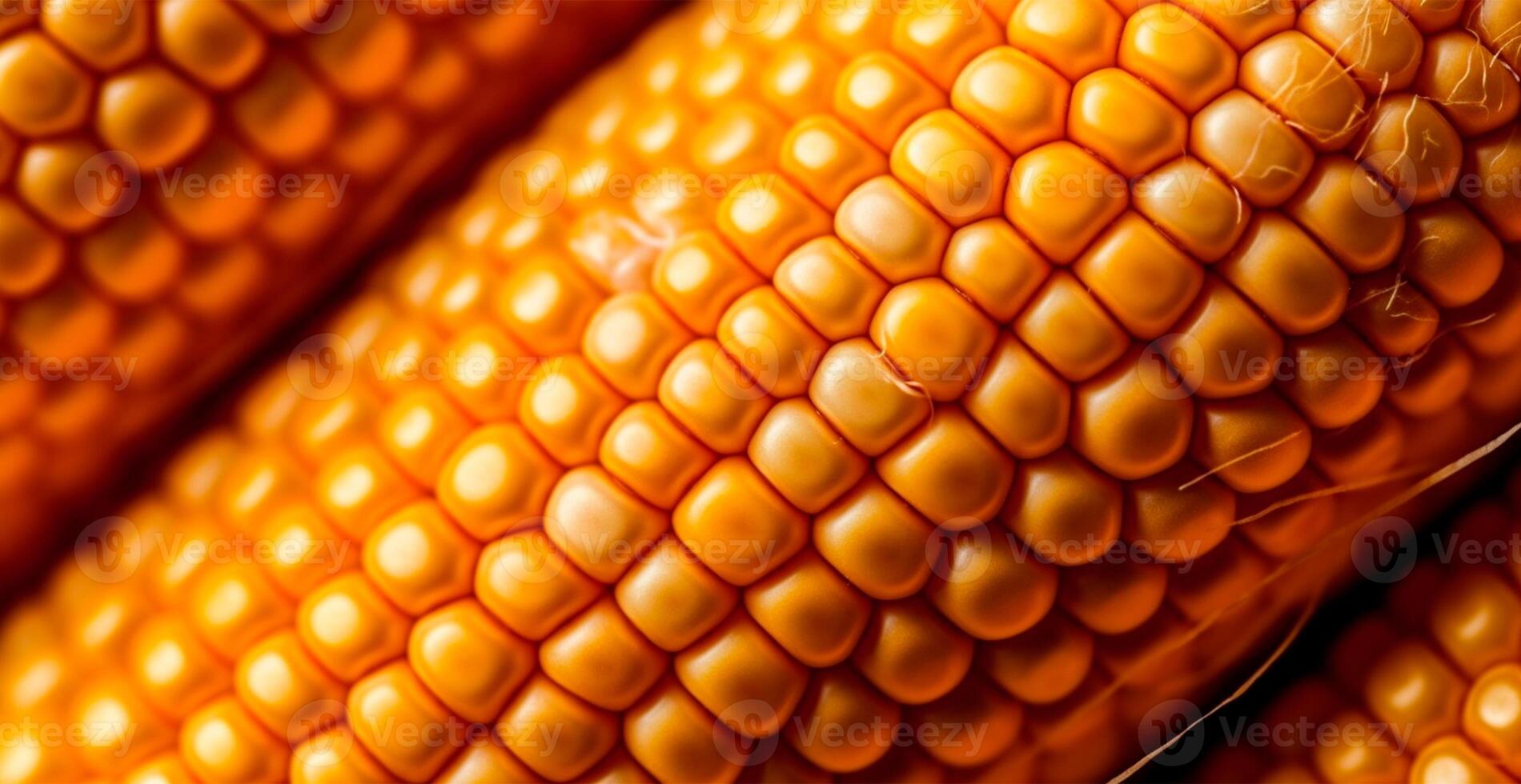 Bright corncob, yellow seeds, top view - AI generated image photo