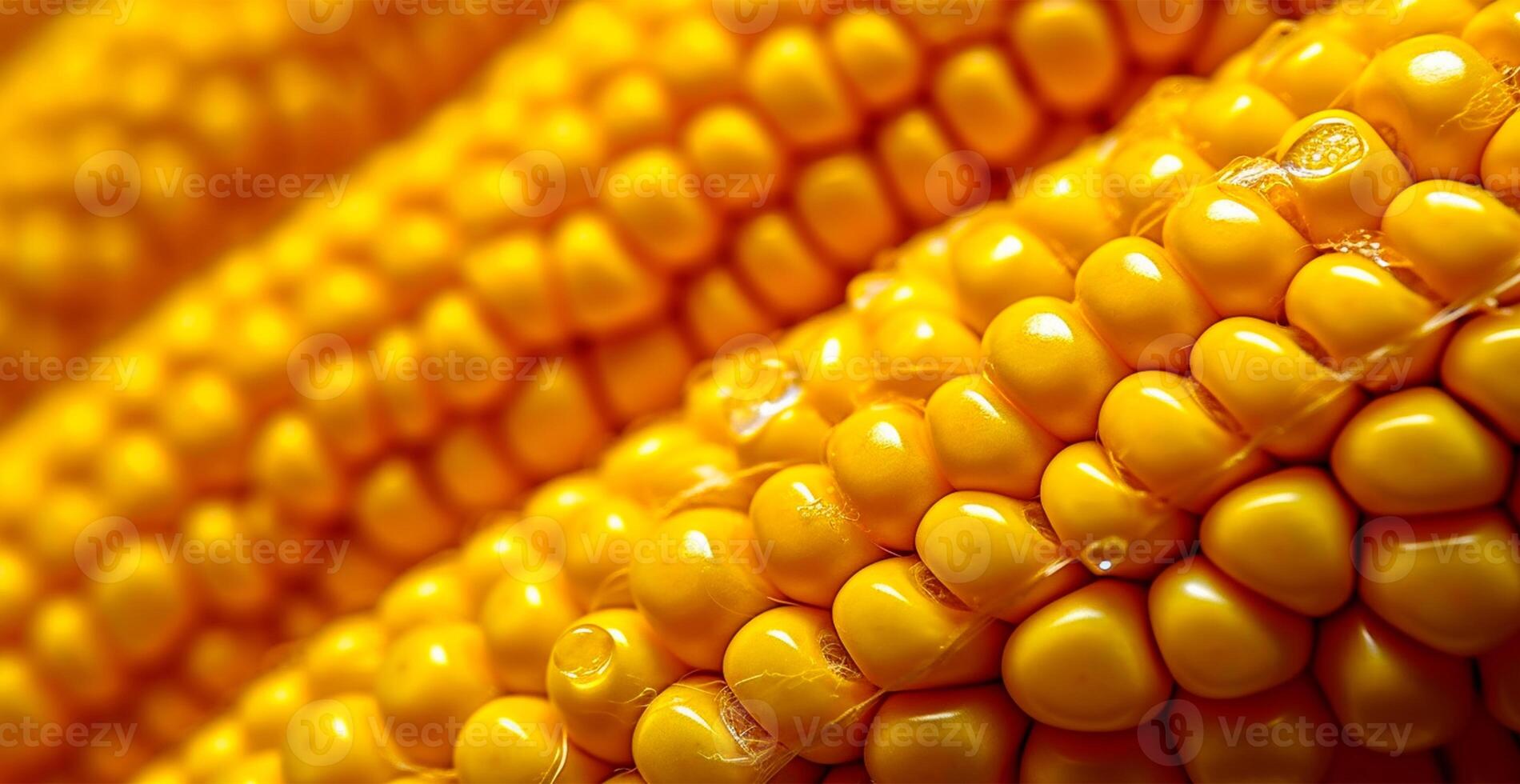 Bright corncob, yellow seeds, top view - AI generated image photo