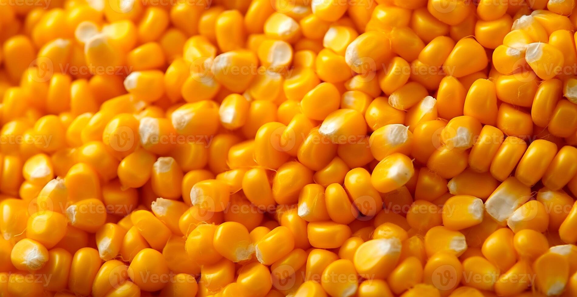 Peeled corn cob, yellow seeds, top view - AI generated image photo