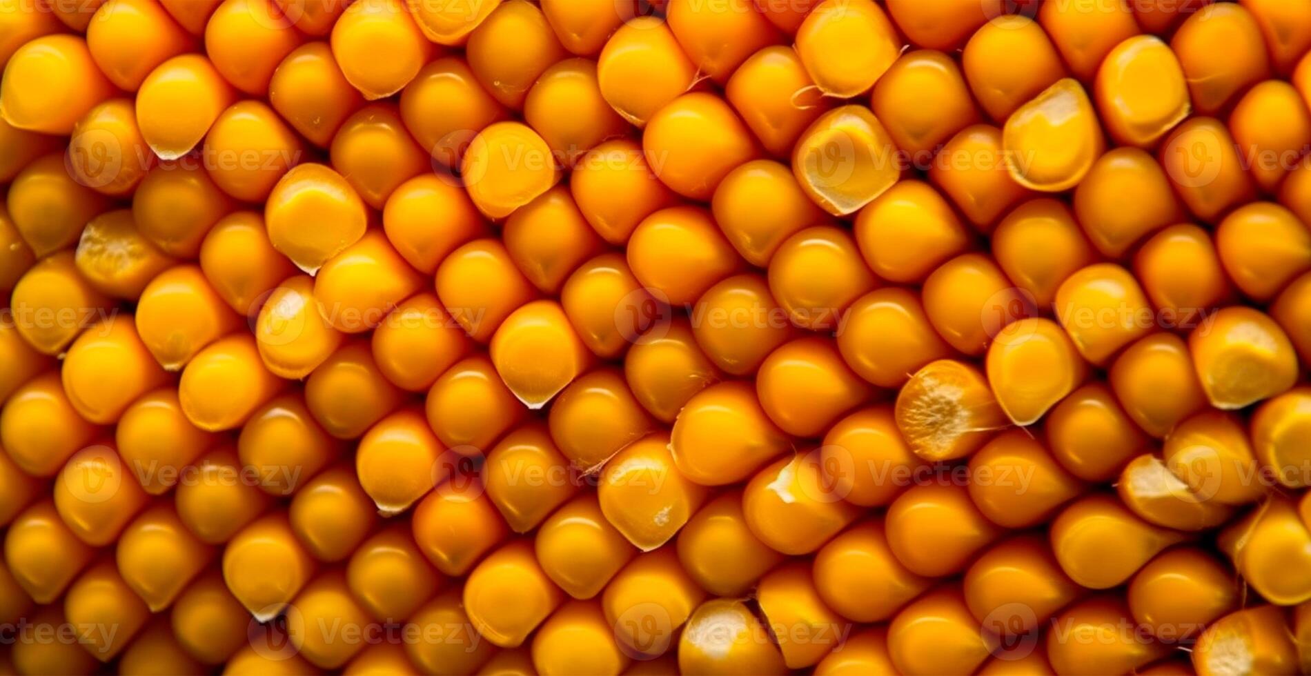 Peeled corn cob, yellow seeds, top view - AI generated image photo