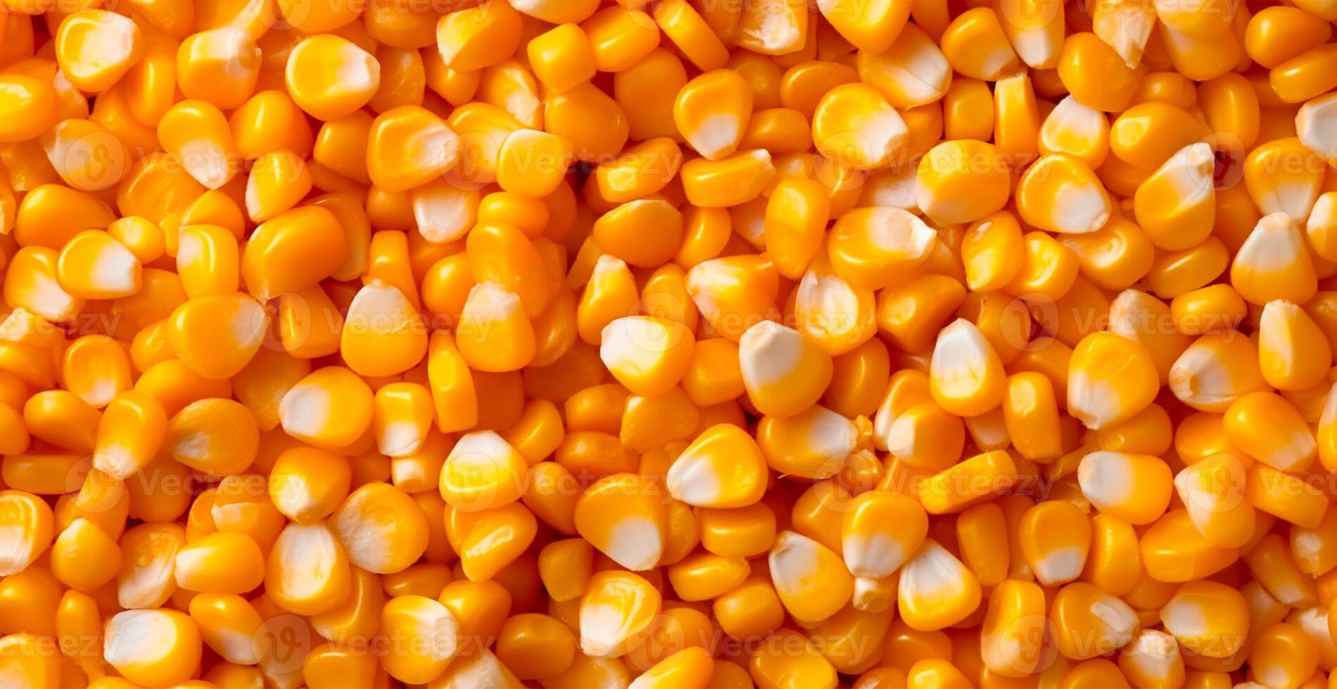 Peeled corn cob, yellow seeds, top view - AI generated image photo