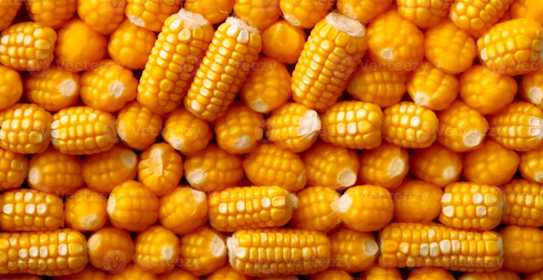 Bright corncob, yellow seeds, top view - image photo