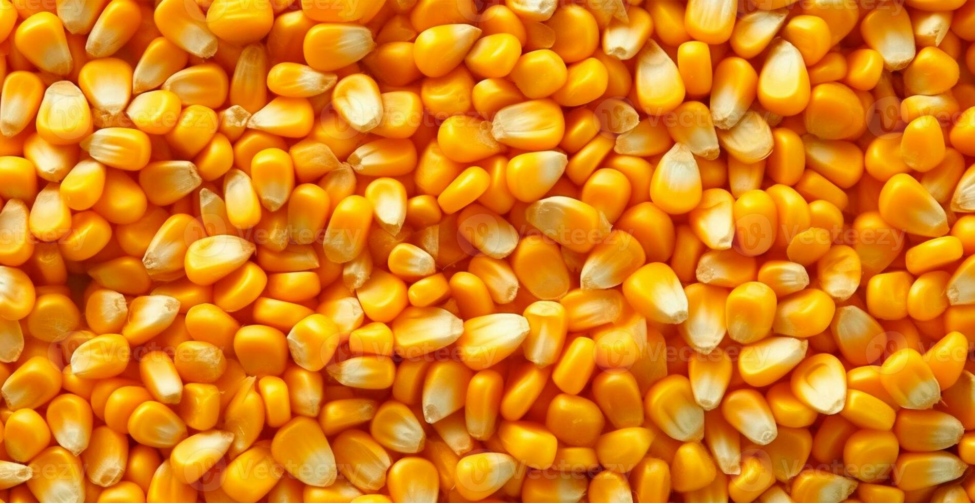 Peeled corn cob, yellow seeds, top view - AI generated image photo