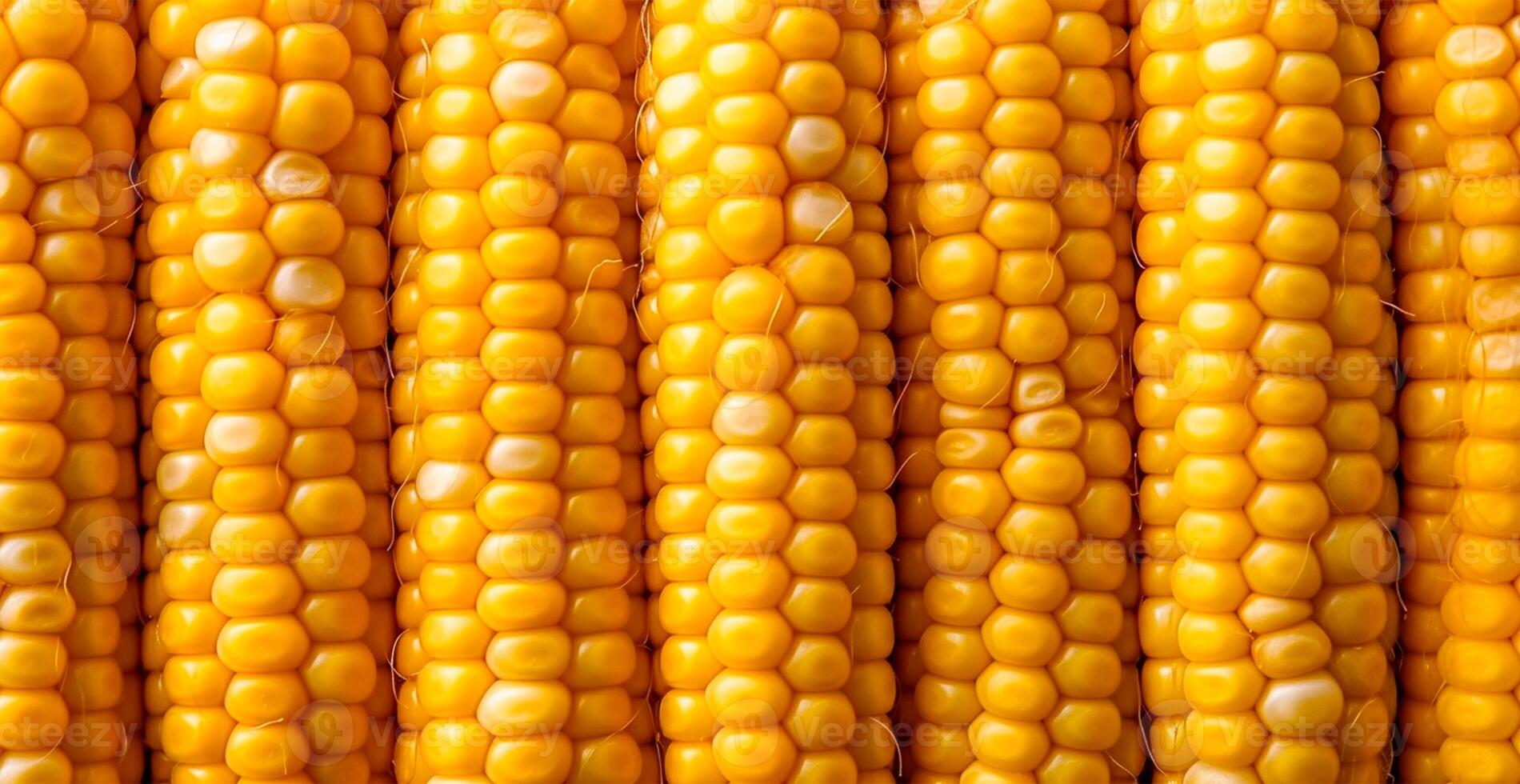 Bright corncob, yellow seeds, top view - image photo