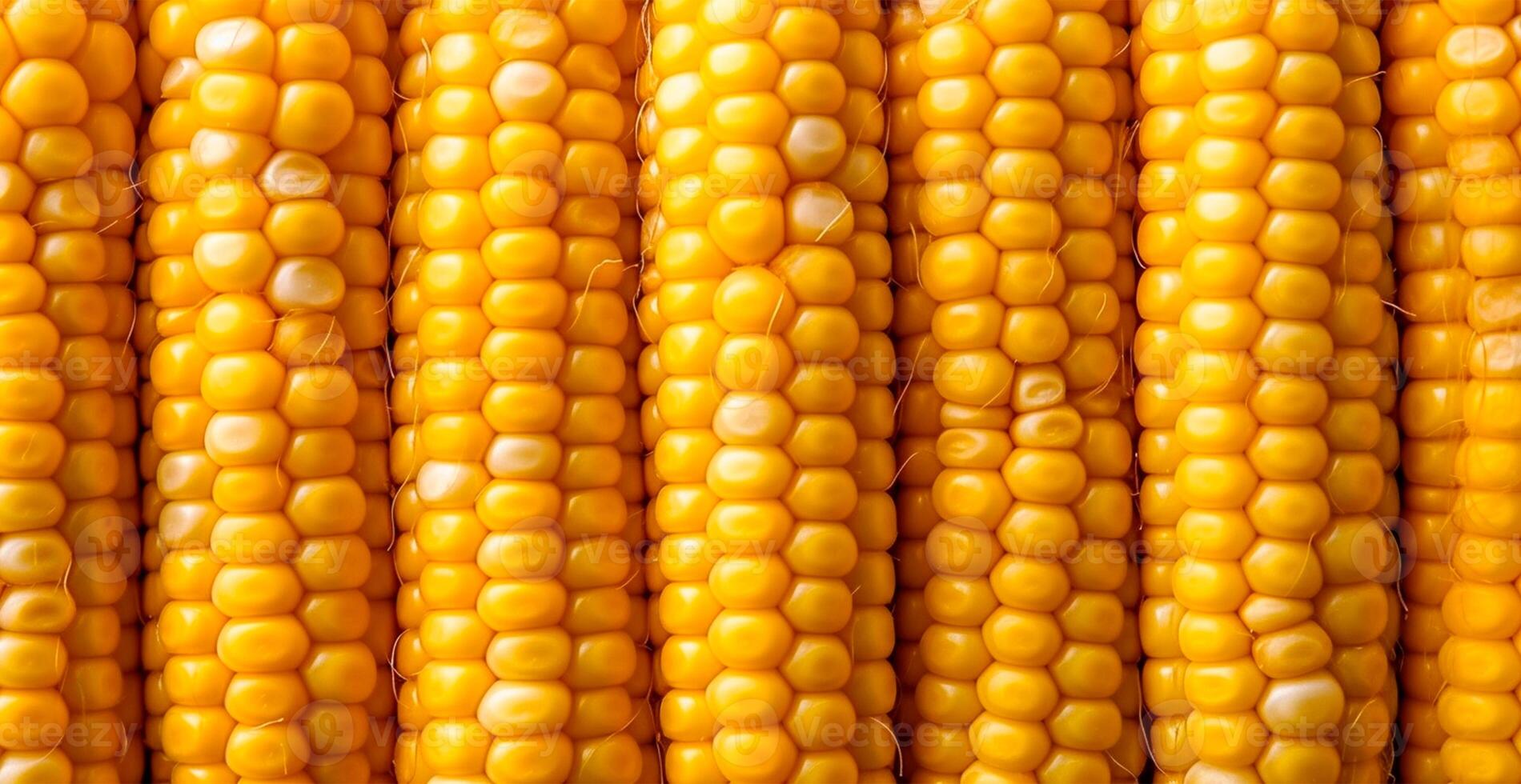 Bright corncob, yellow seeds, top view - AI generated image photo