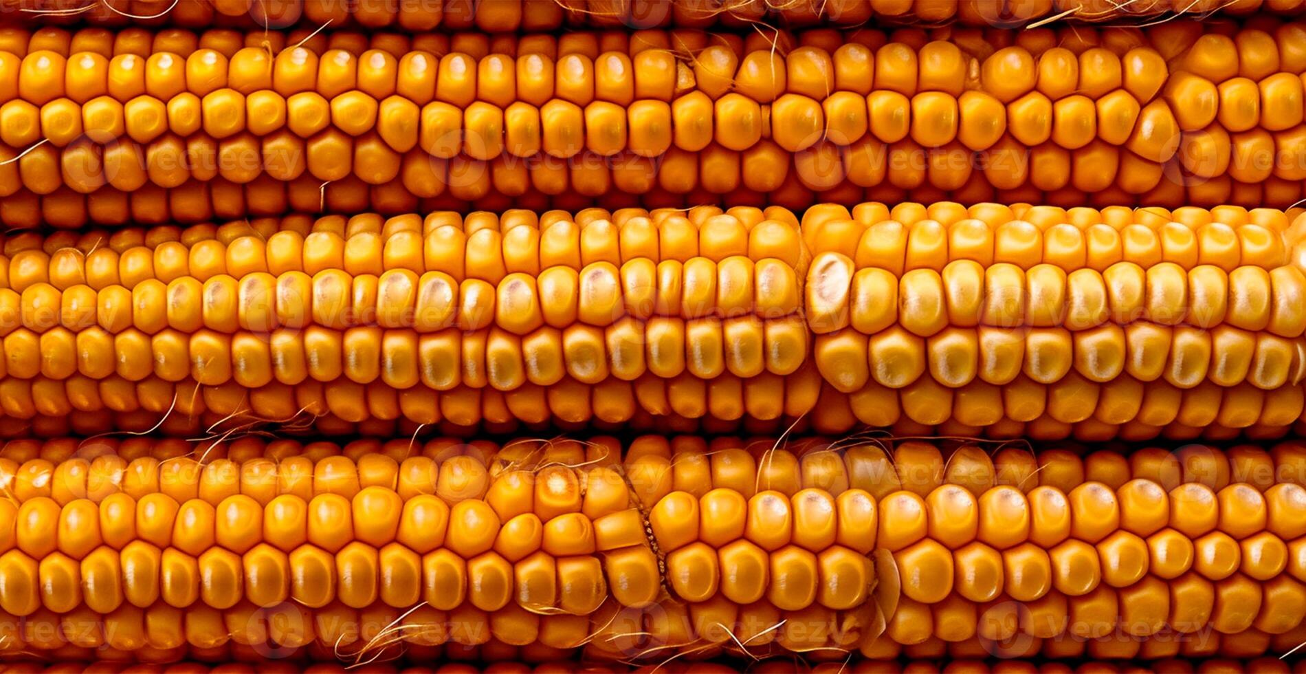 Bright corncob, yellow seeds, top view - AI generated image photo