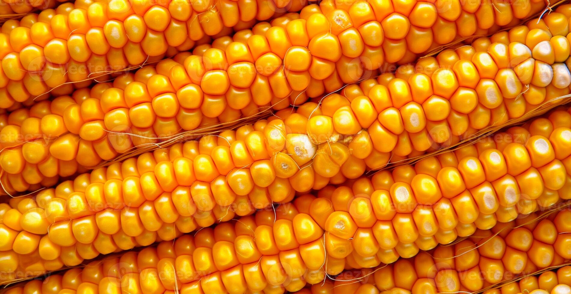 Bright corncob, yellow seeds, top view - image photo