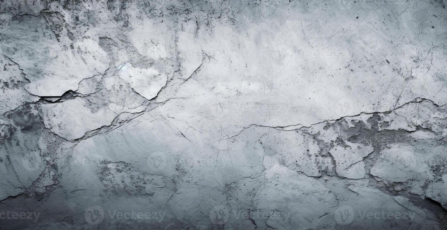 panorámico textura de un antiguo gris roto muro, arañazos y papas fritas - ai generado imagen foto