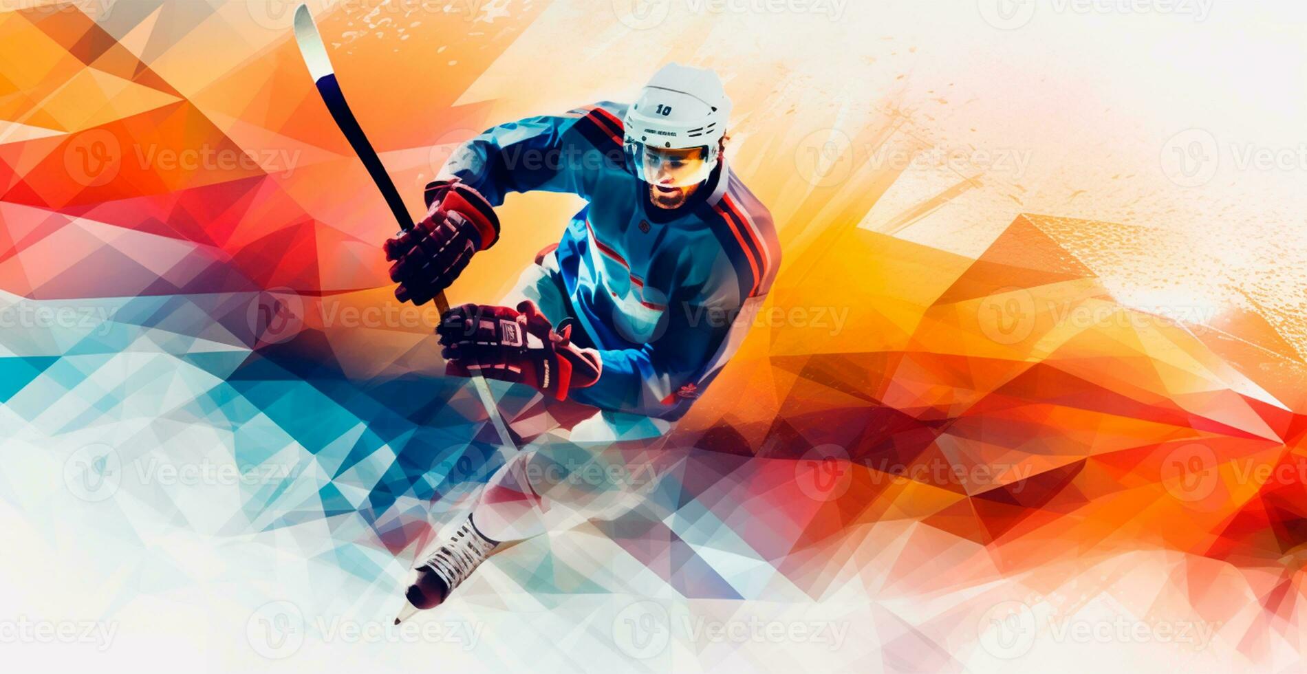 Abstract panoramic hockey background, patterns, triangular mosaics, stylized polygonal pattern - AI generated image photo