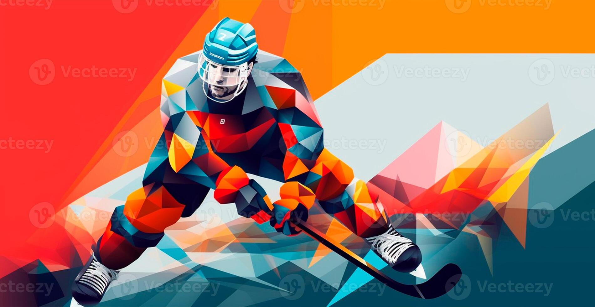 Abstract panoramic hockey background, patterns, triangular mosaics, stylized polygonal pattern - AI generated image photo