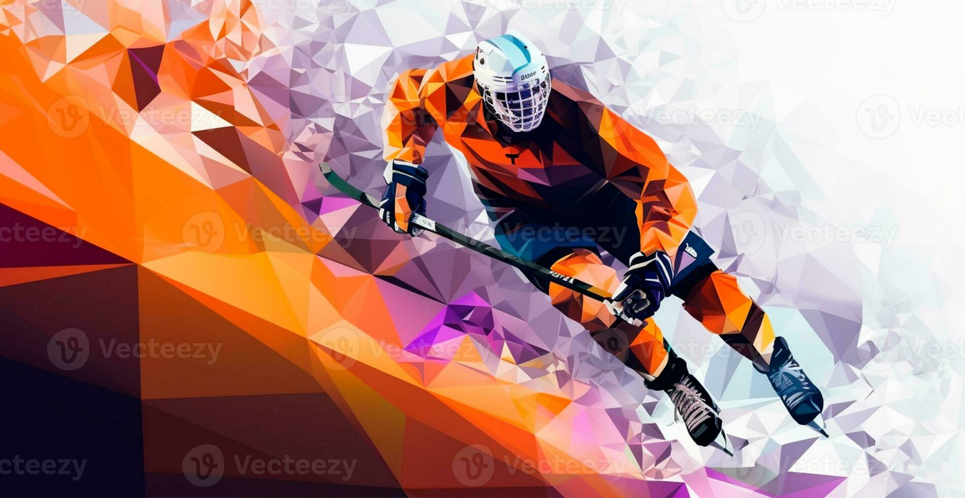 Abstract panoramic hockey background, patterns, triangular mosaics, stylized polygonal pattern - AI generated image photo