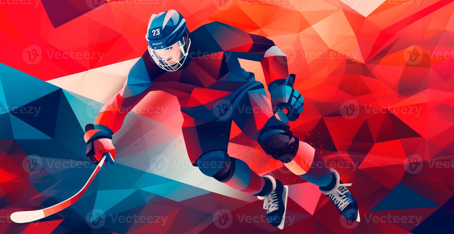 Abstract panoramic hockey background, patterns, triangular mosaics, stylized polygonal pattern - AI generated image photo