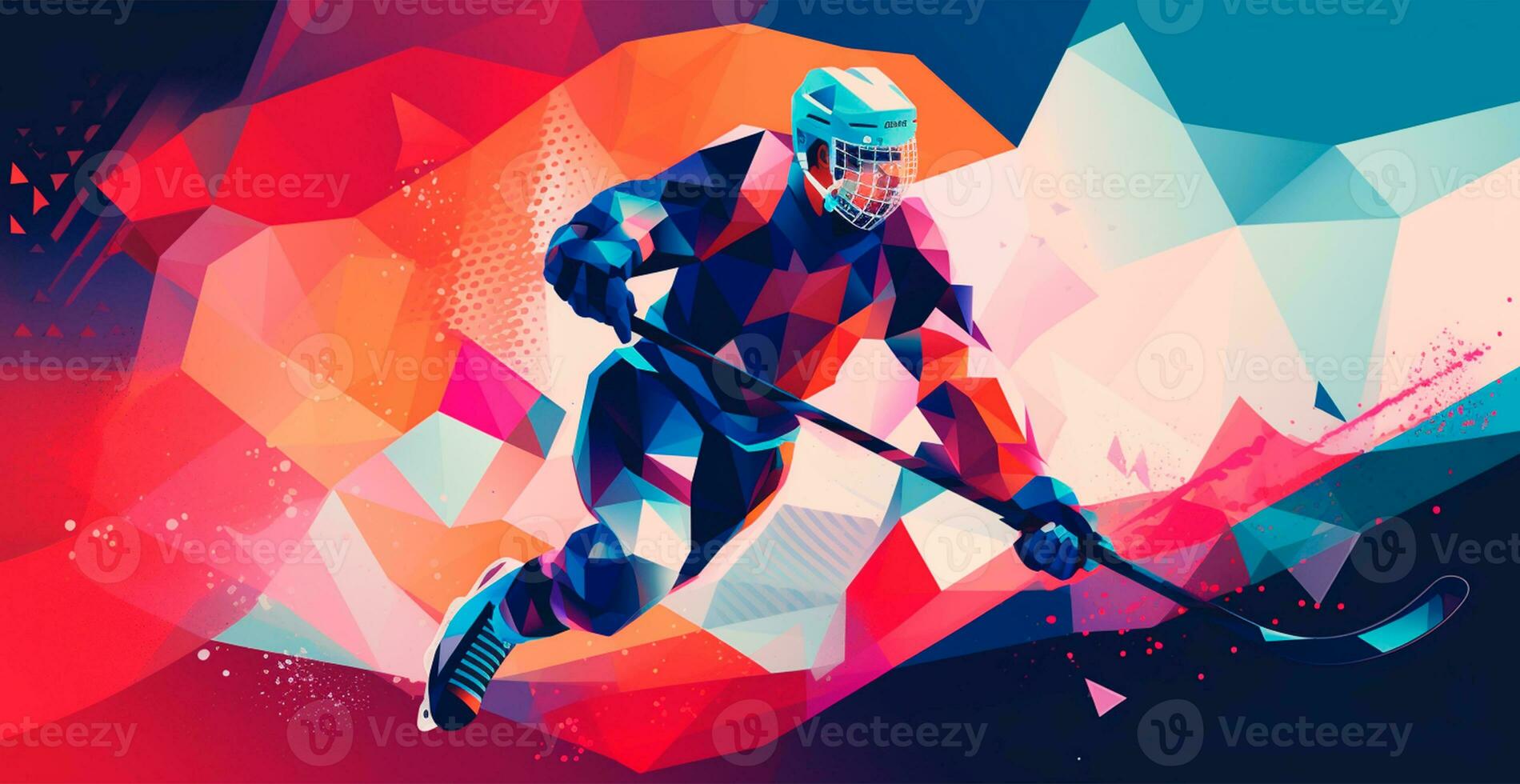 Abstract panoramic hockey background, patterns, triangular mosaics, stylized polygonal pattern - AI generated image photo