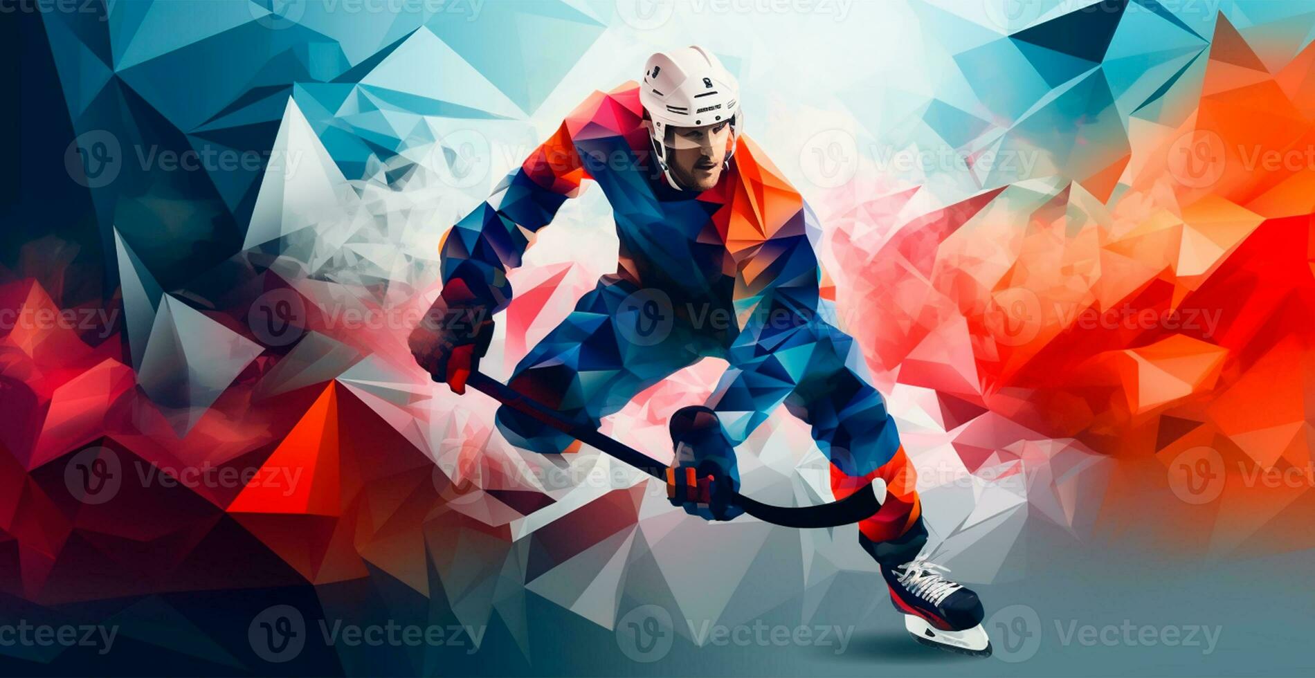 Abstract panoramic hockey background, patterns, triangular mosaics, stylized polygonal pattern - AI generated image photo