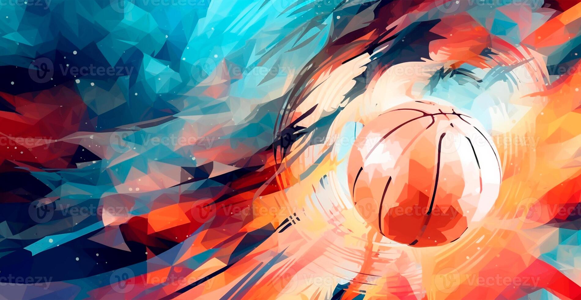 Abstract basketball panoramic background, orange basketball - AI generated image photo