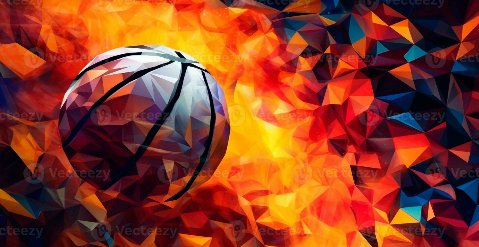 Abstract basketball panoramic background, orange basketball - AI generated image photo