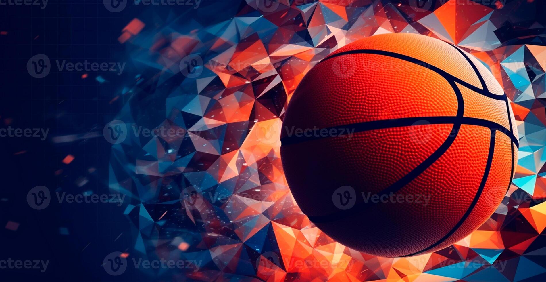 Abstract basketball panoramic background, orange basketball - AI generated image photo