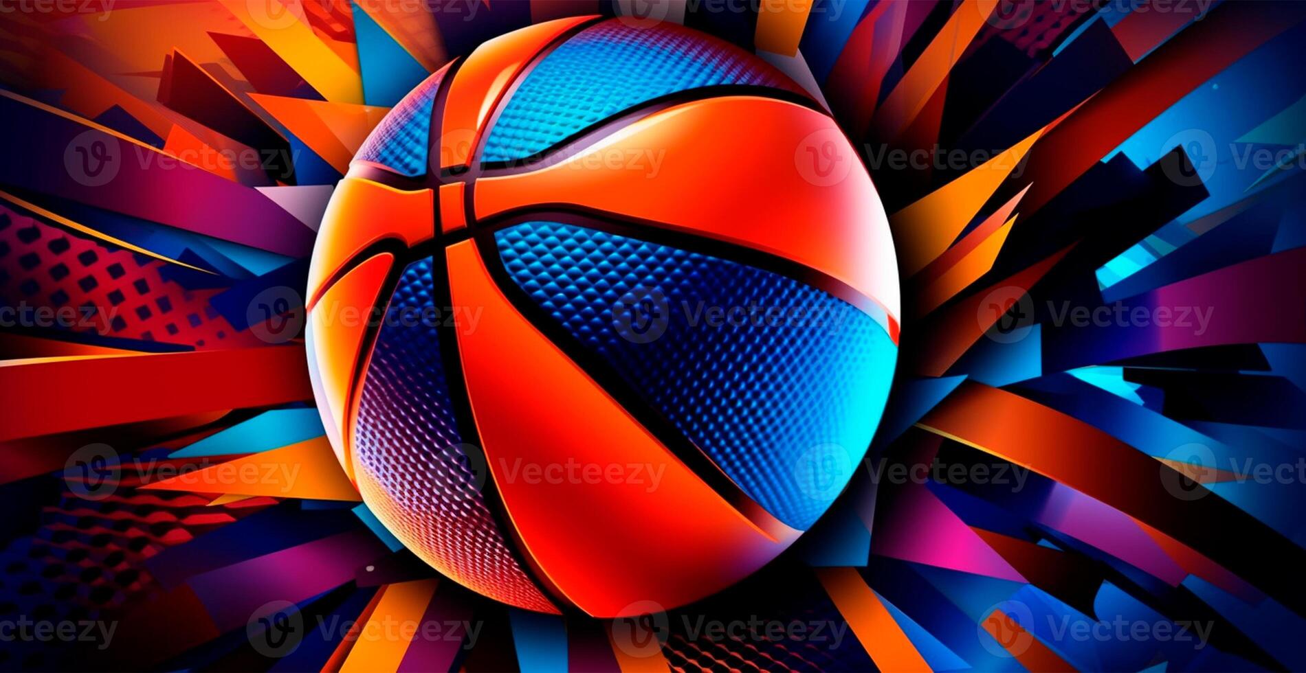 Abstract basketball panoramic background, orange basketball - AI generated image photo