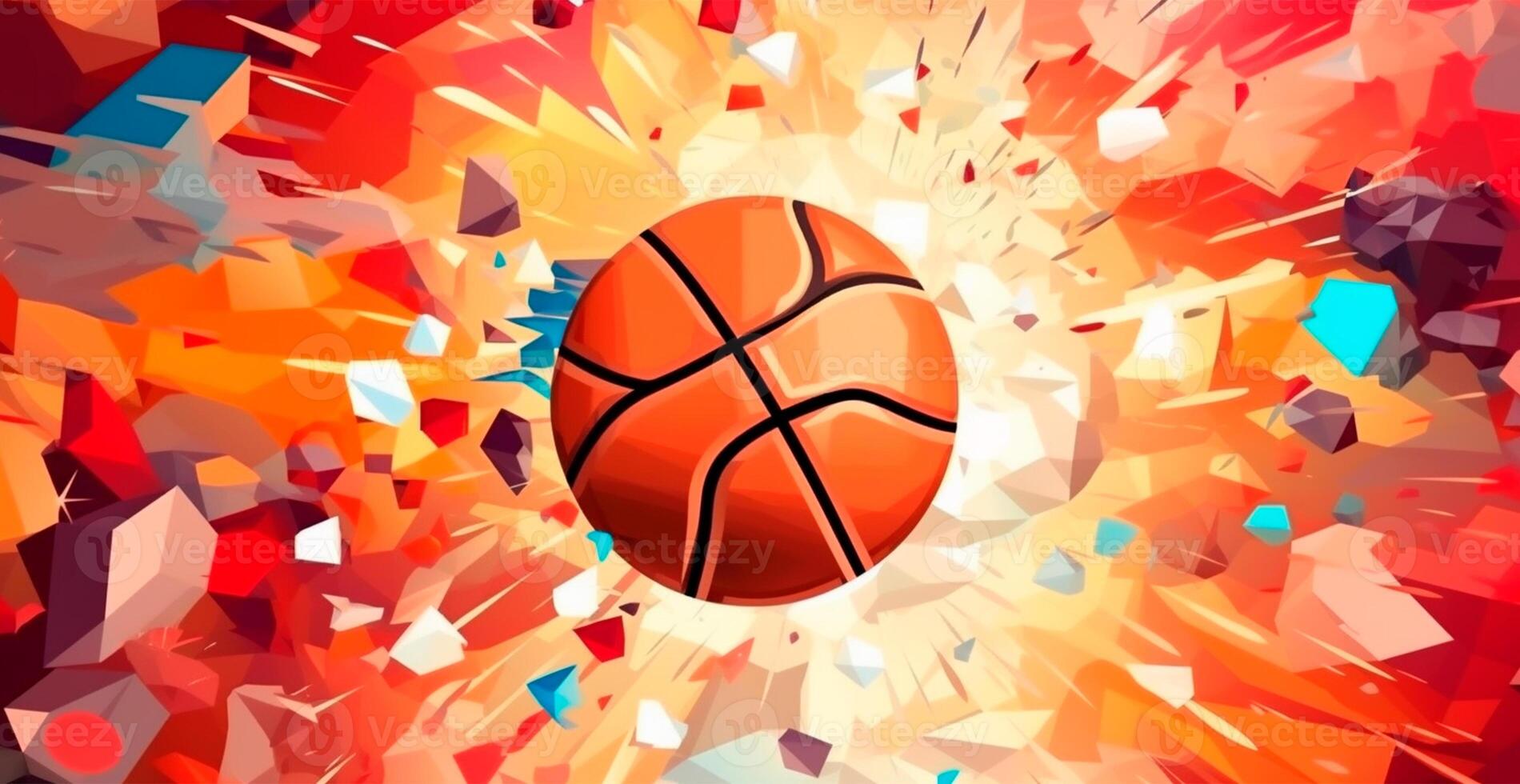 Abstract basketball panoramic background, orange basketball - AI generated image photo