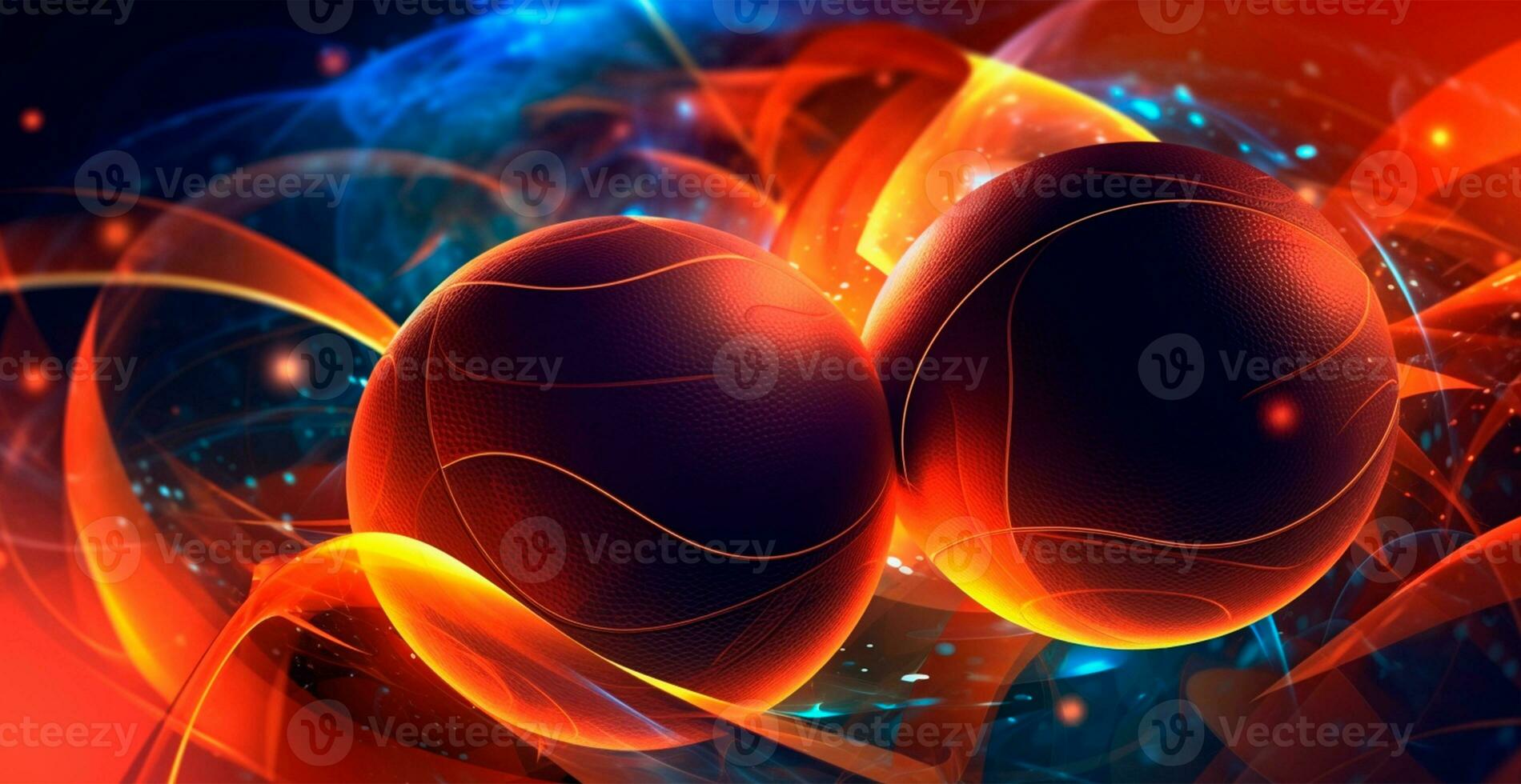 Abstract basketball panoramic background, orange basketball - AI generated image photo