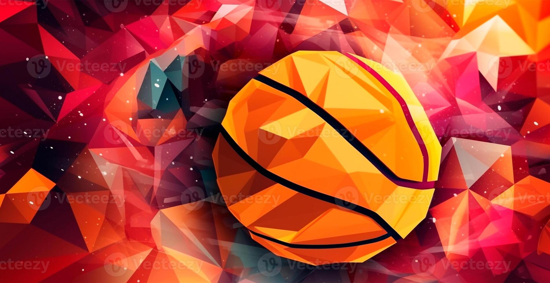 Abstract basketball panoramic background, orange basketball - AI generated image photo