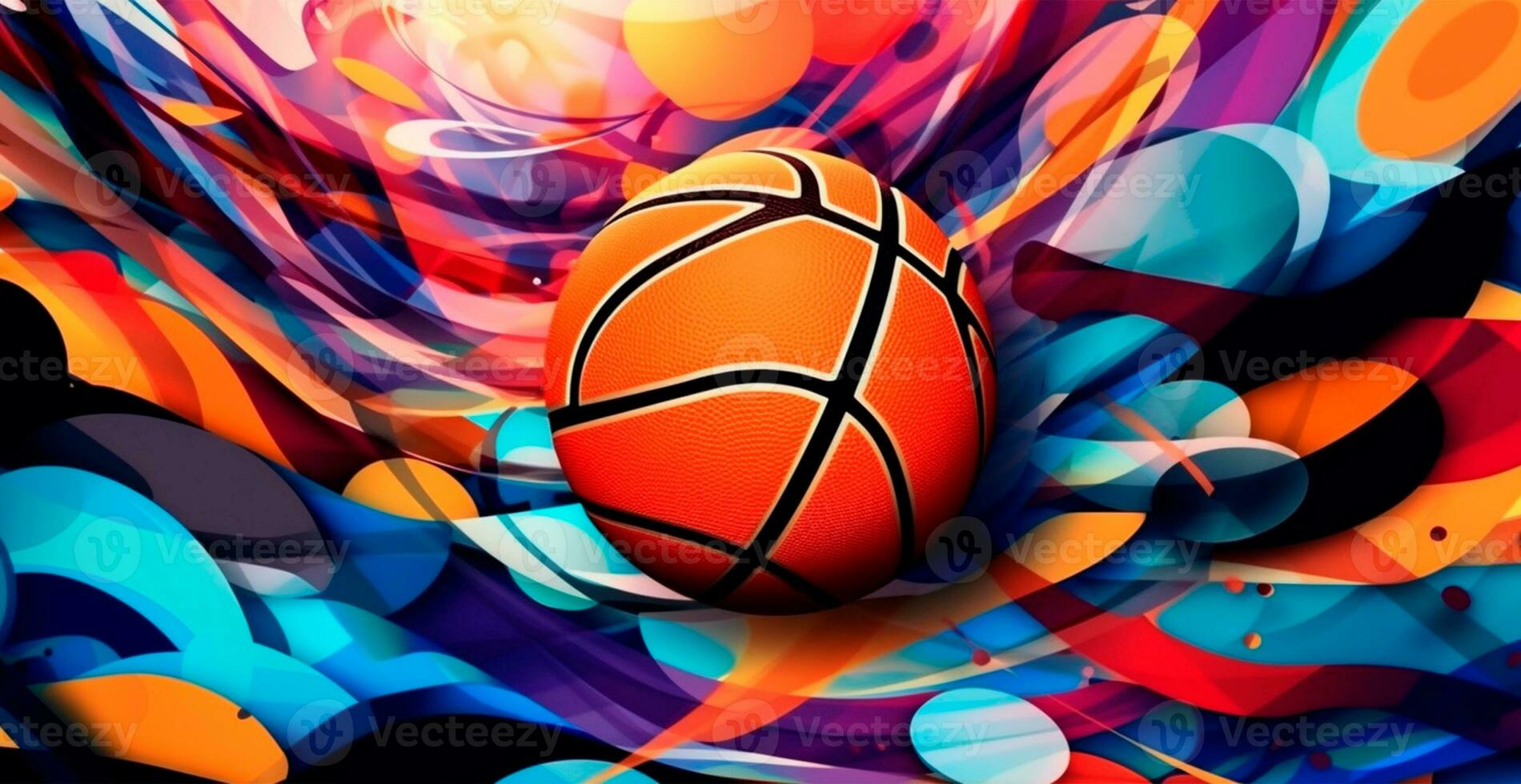 Abstract basketball panoramic background, orange basketball - AI generated image photo