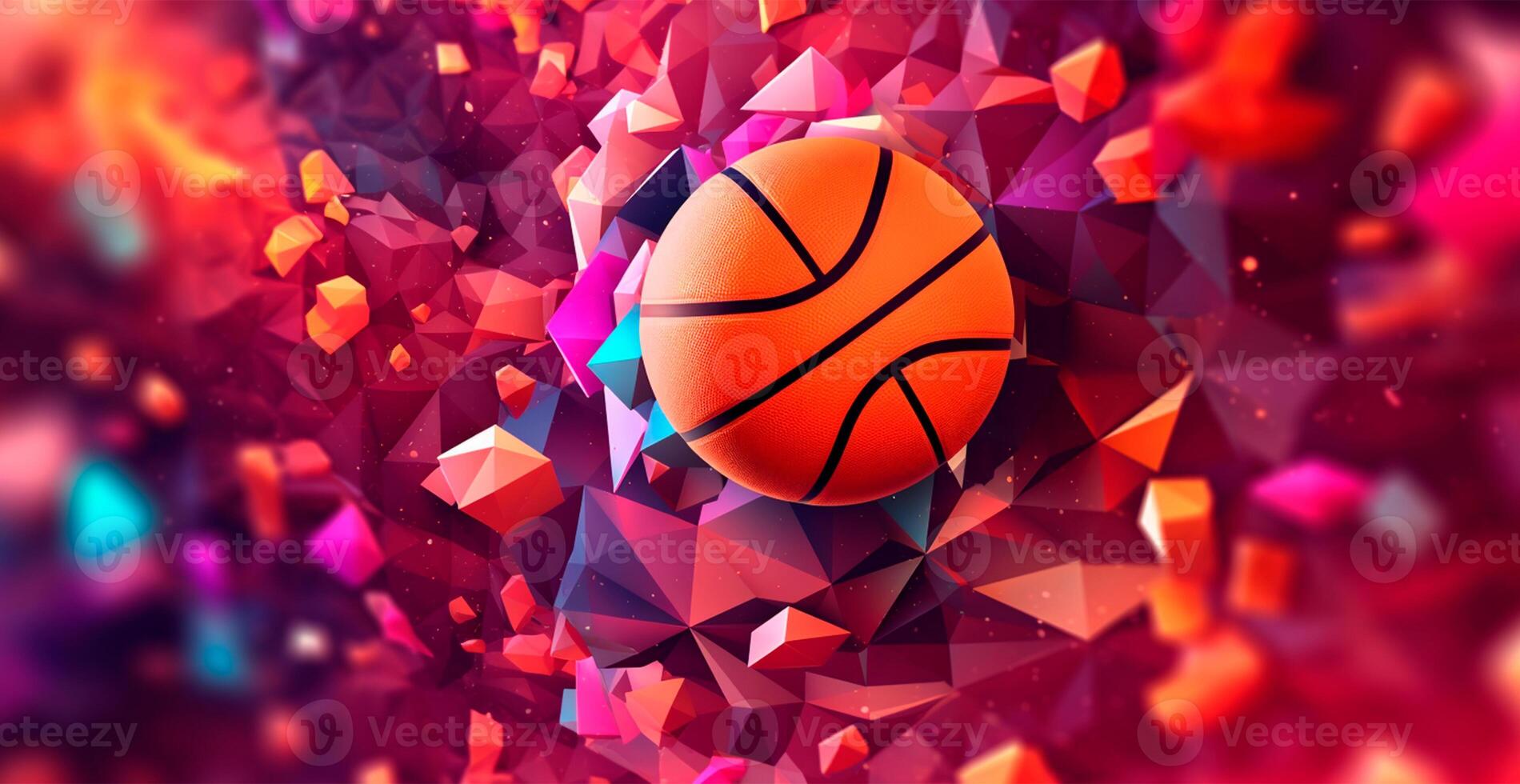 Abstract basketball panoramic background, orange basketball - AI generated image photo