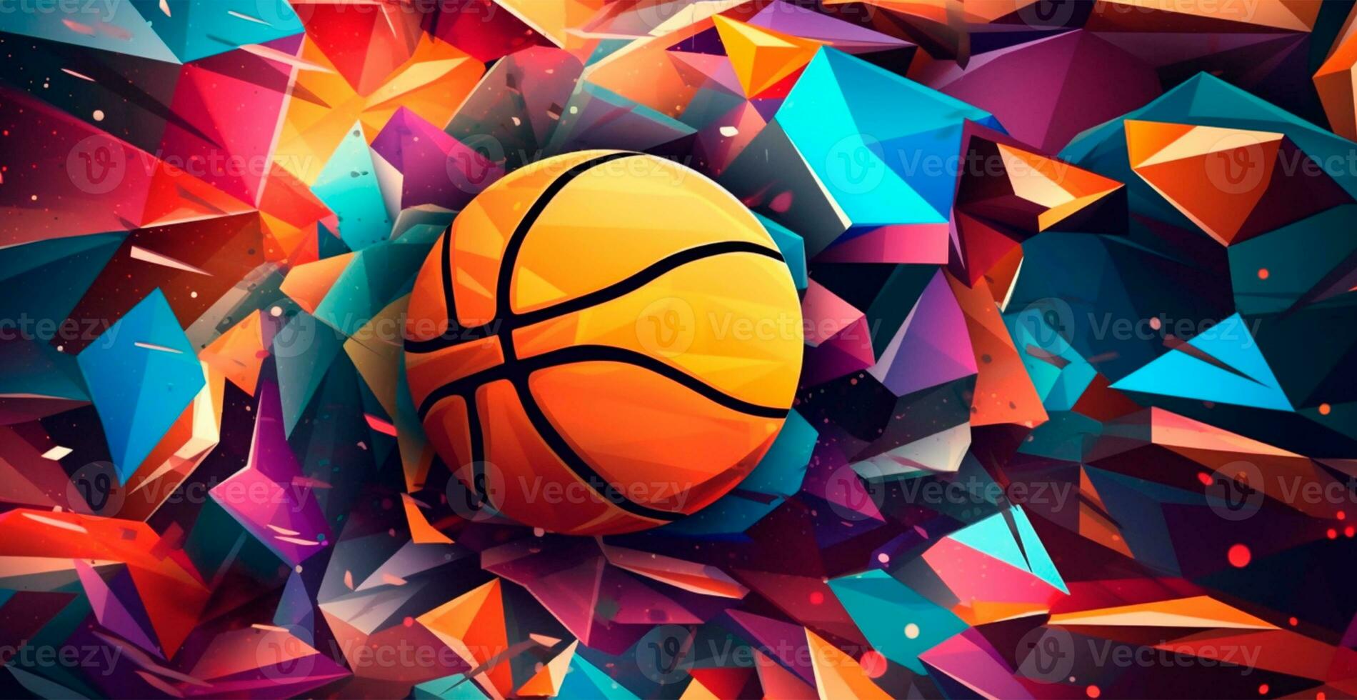 Abstract basketball panoramic background, orange basketball - AI generated image photo