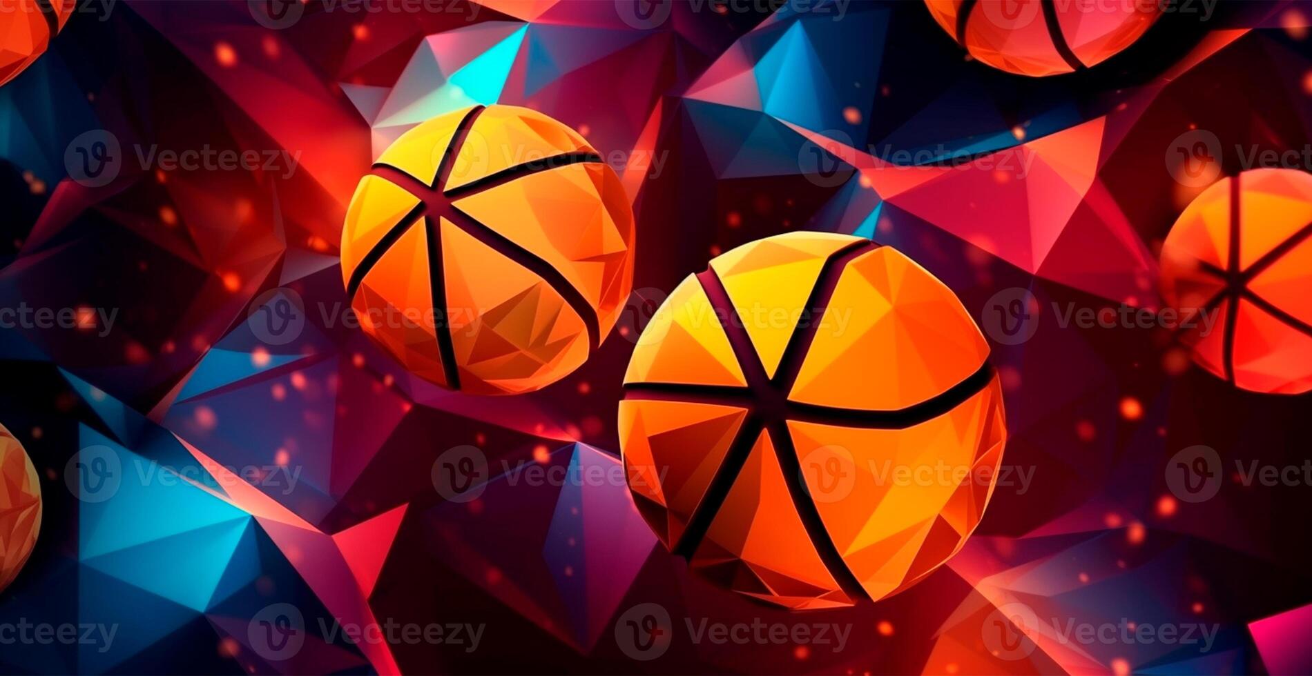 Abstract basketball panoramic background, orange basketball - AI generated image photo