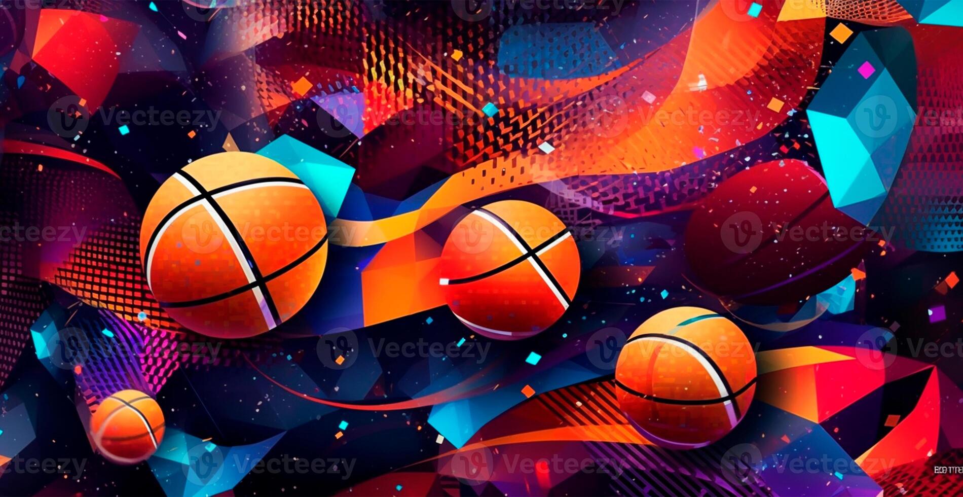 Abstract basketball panoramic background, orange basketball - AI generated image photo