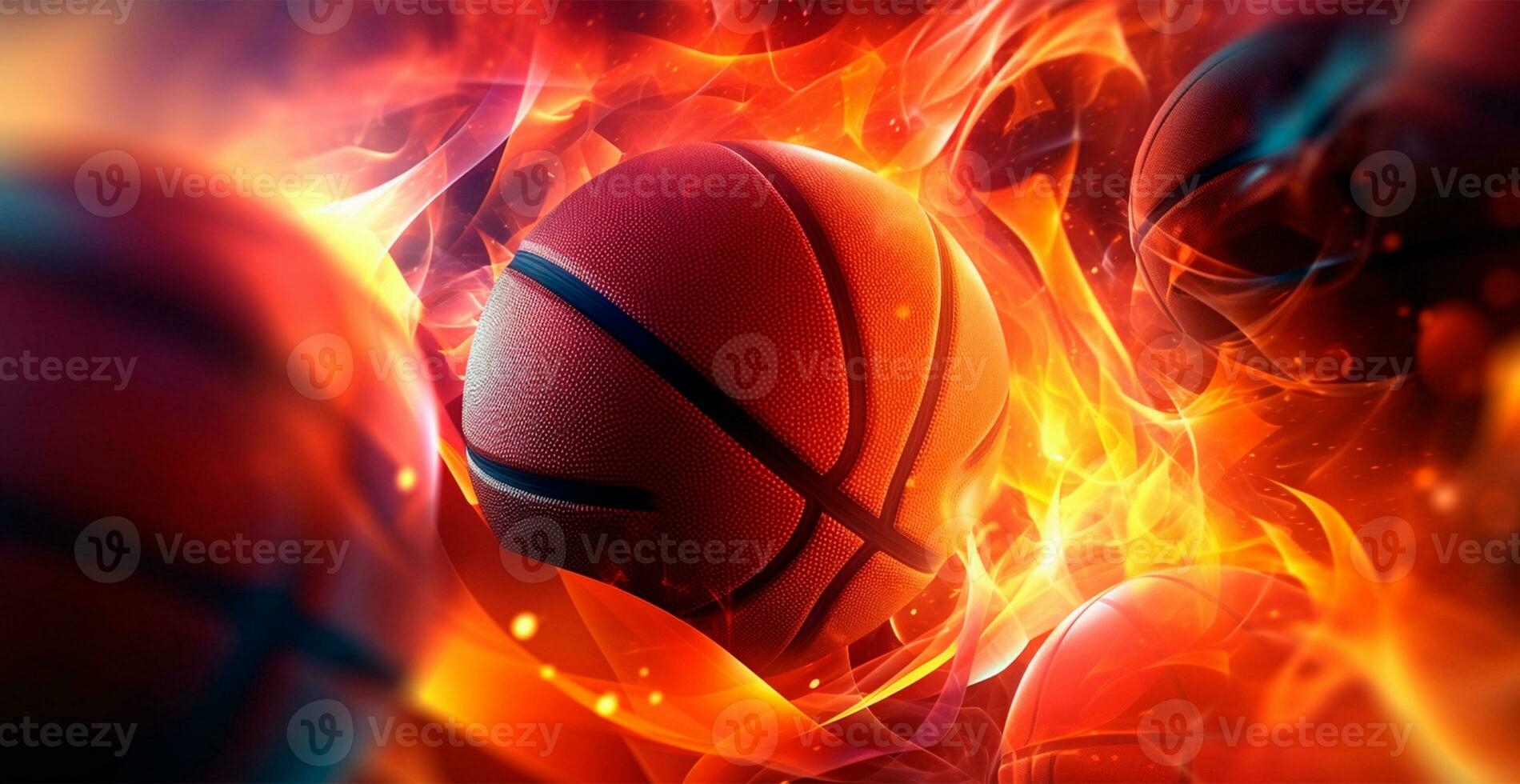 Abstract basketball panoramic background, orange basketball - AI generated image photo