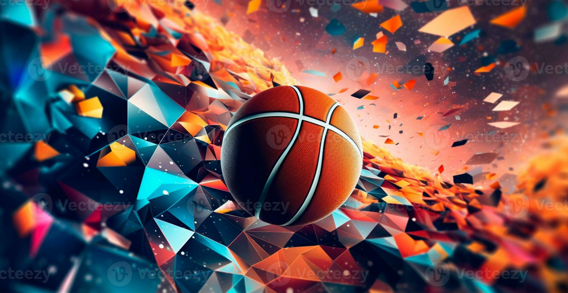 Abstract basketball panoramic background, orange basketball - AI generated image photo