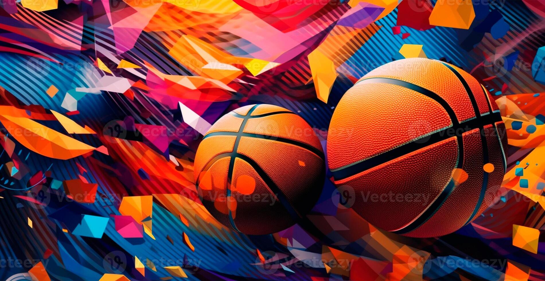 Abstract basketball panoramic background, orange basketball - AI generated image photo