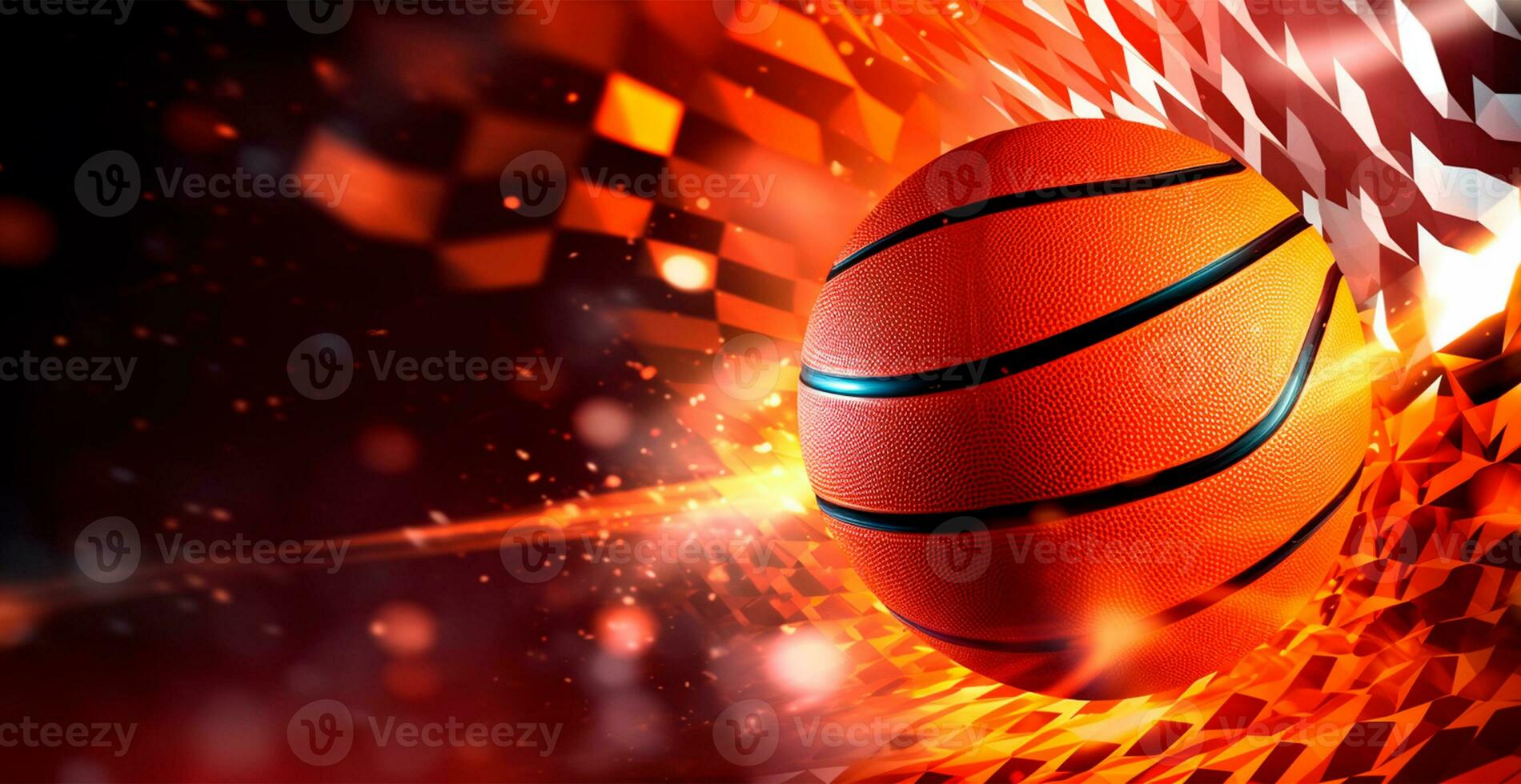 Abstract basketball panoramic background, orange basketball - AI generated image photo