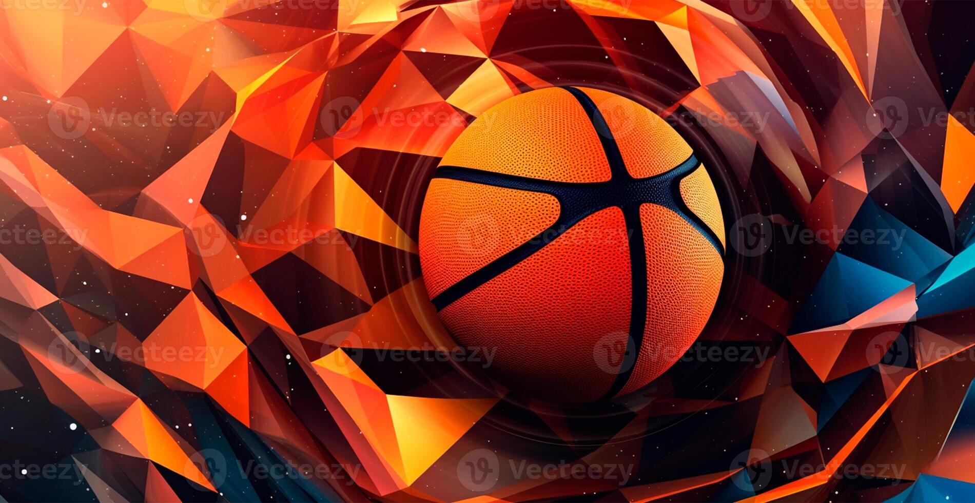 Abstract basketball panoramic background, orange basketball - AI generated image photo